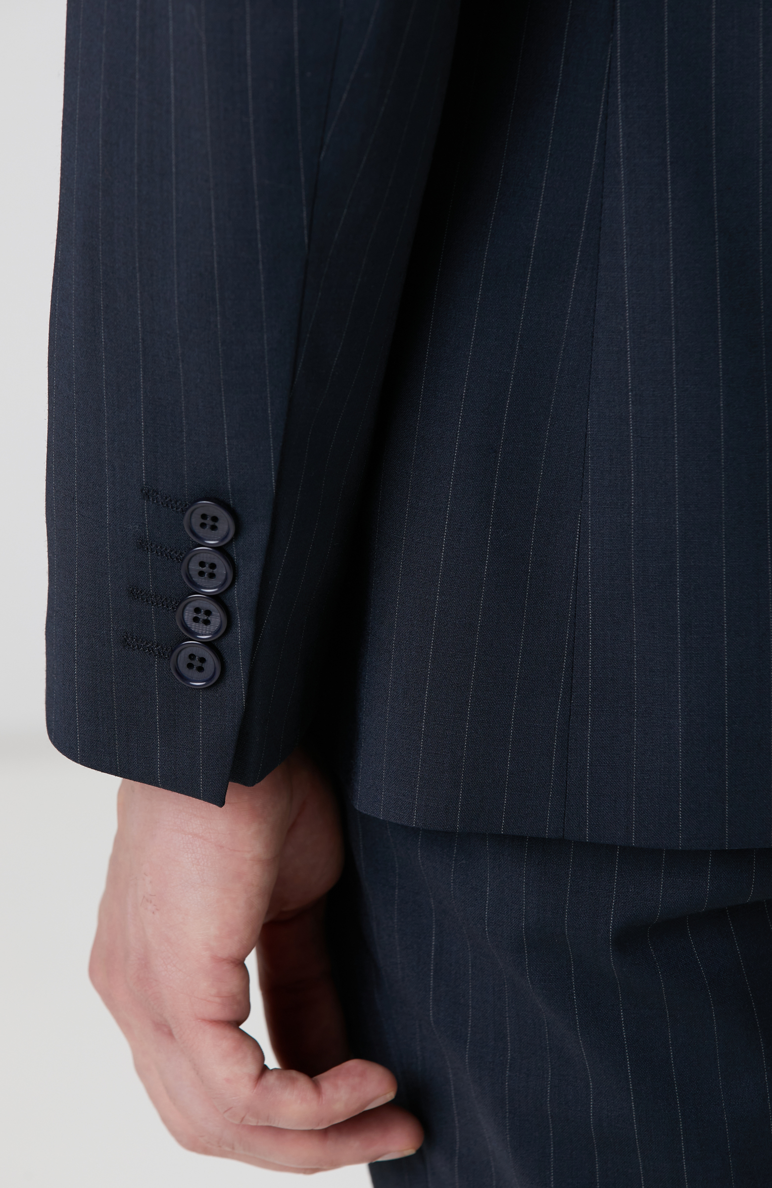 Lacivert Çizgi Desenli Yün Karışımlı Takım Elbise