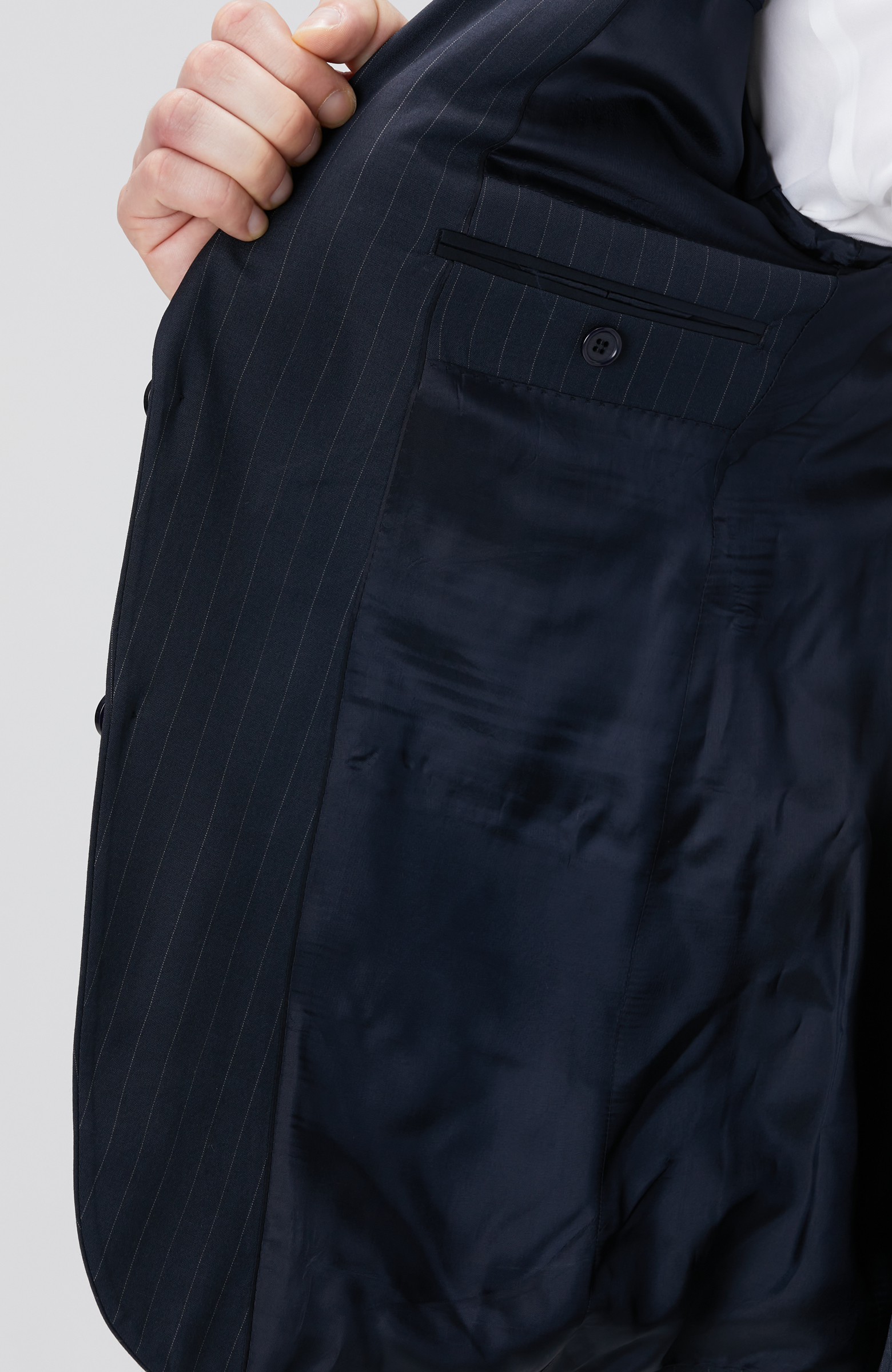 Lacivert Çizgi Desenli Yün Karışımlı Takım Elbise