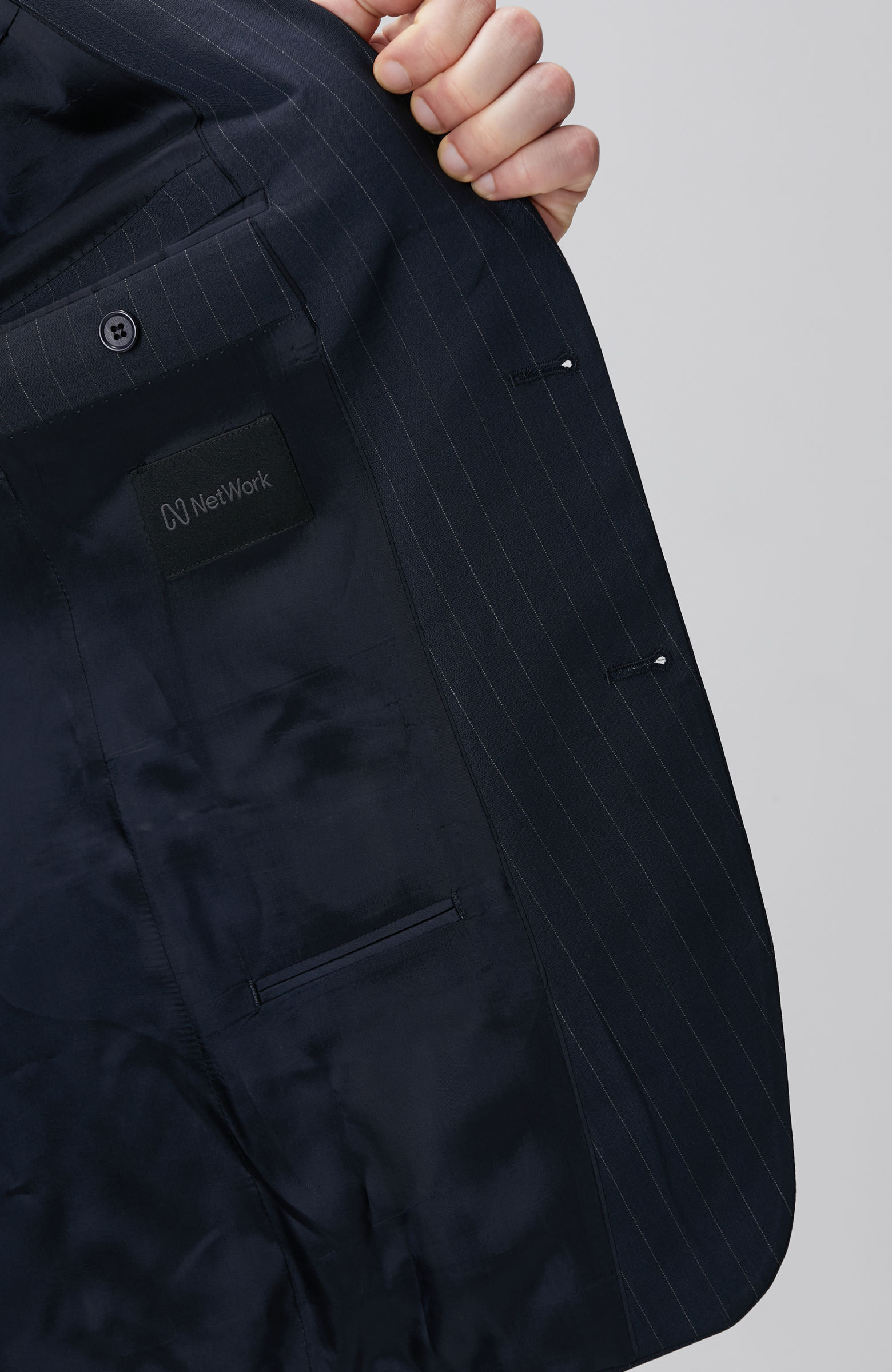 Lacivert Çizgi Desenli Yün Karışımlı Takım Elbise