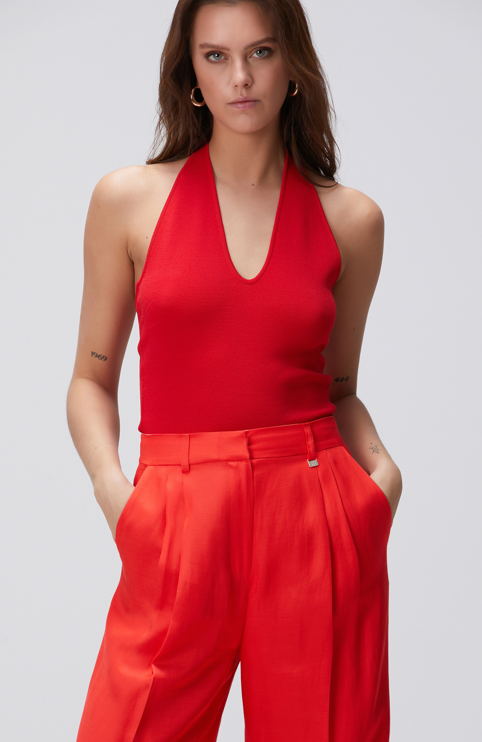 Kırmızı Bodysuit Form Triko