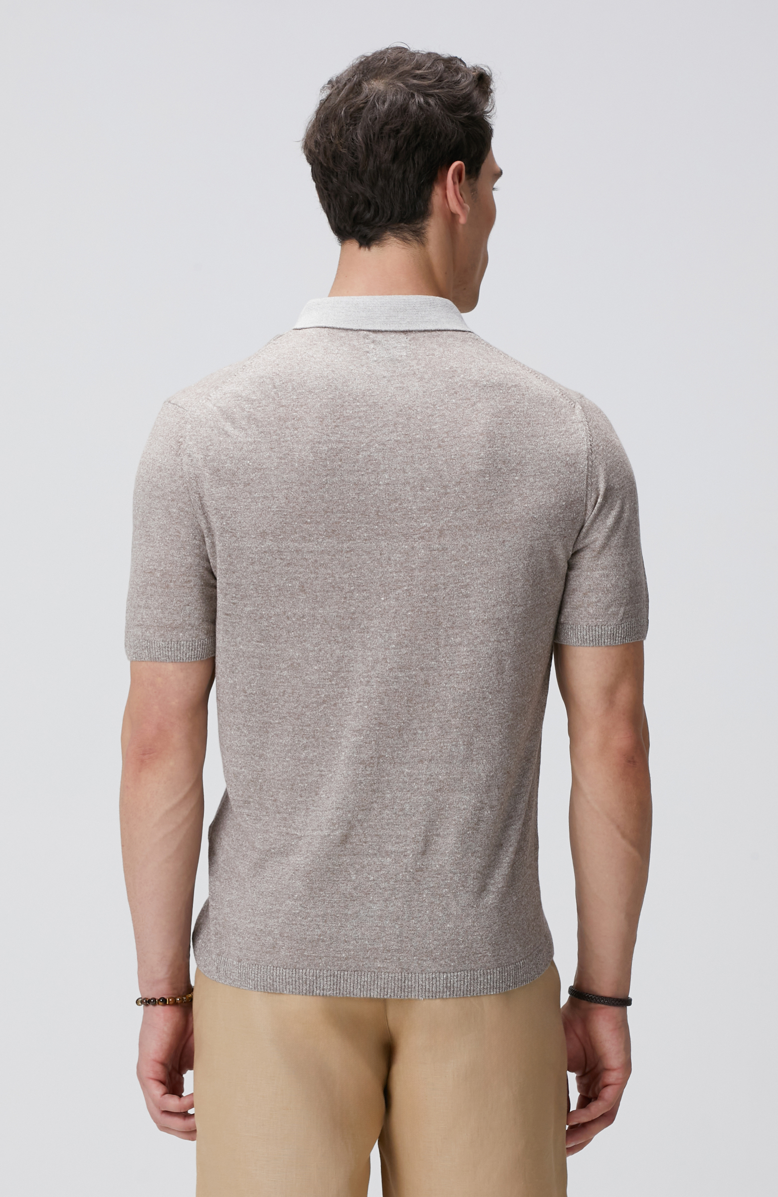 Bej Melanj Keten Karışımlı Triko Gömlek