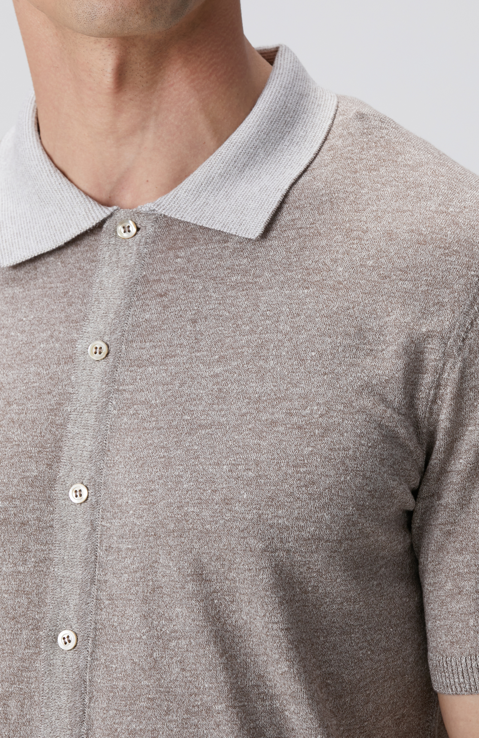 Bej Melanj Keten Karışımlı Triko Gömlek