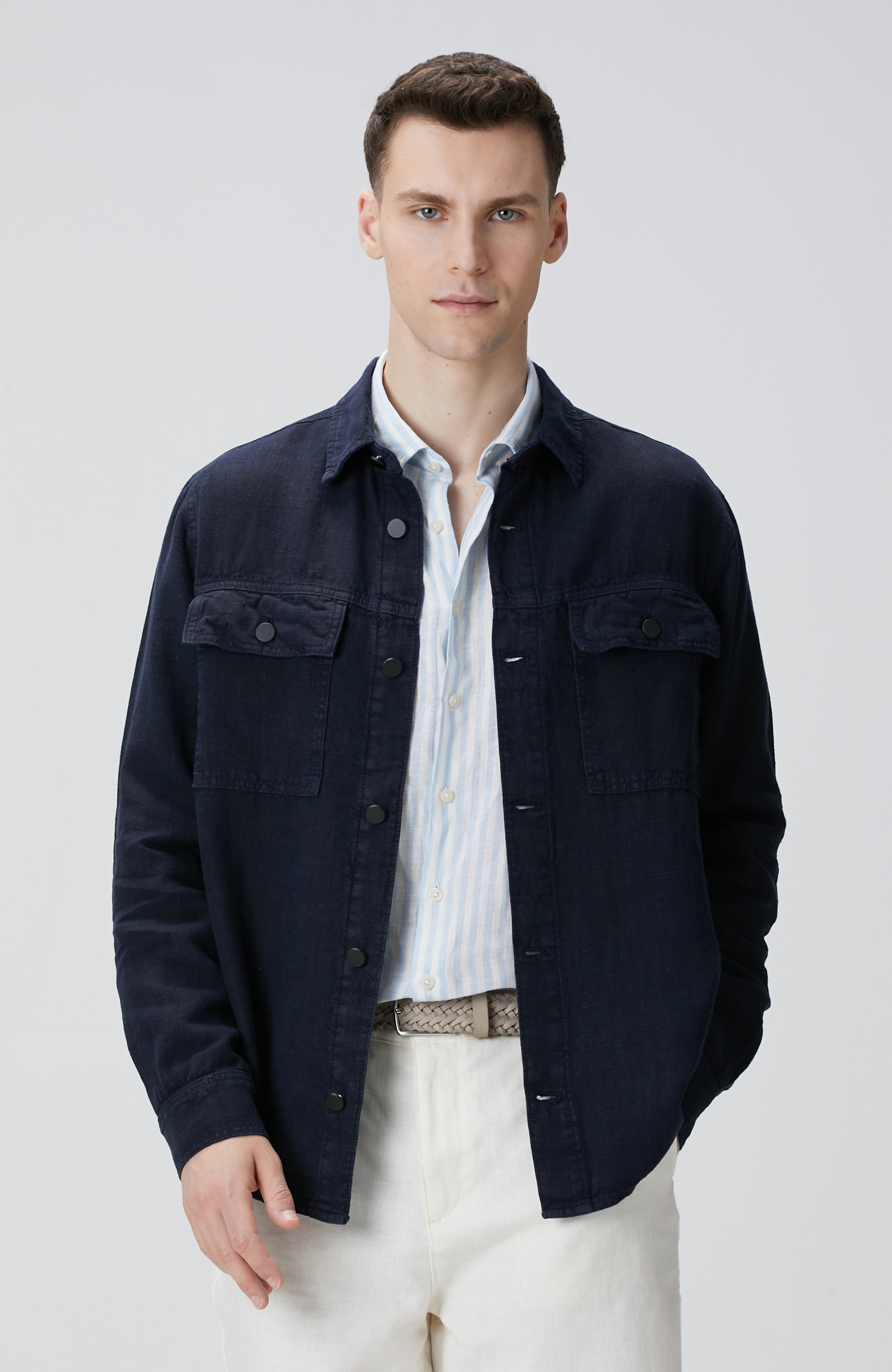 Lacivert Keten Dış Gömlek