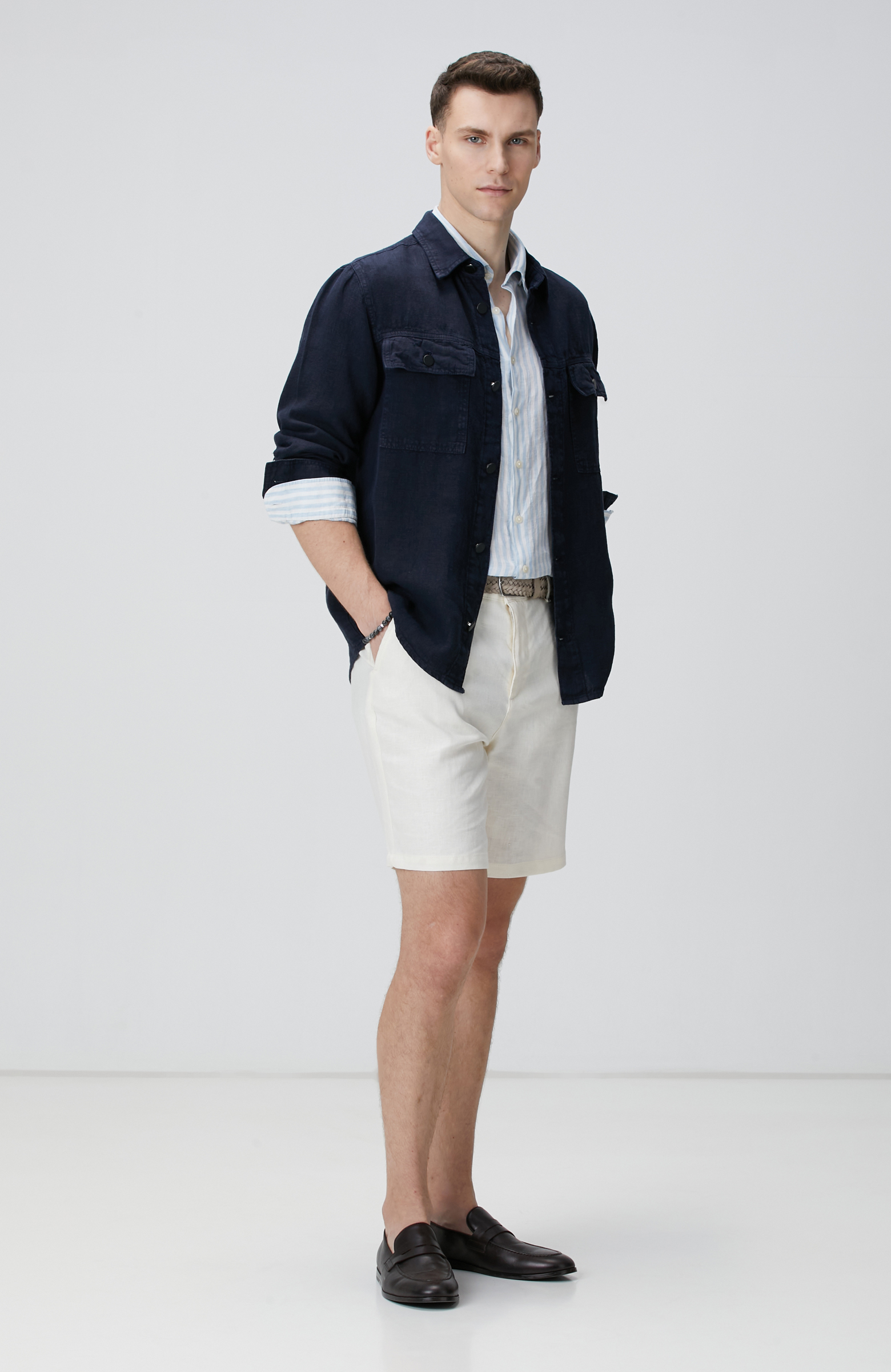 Lacivert Keten Dış Gömlek