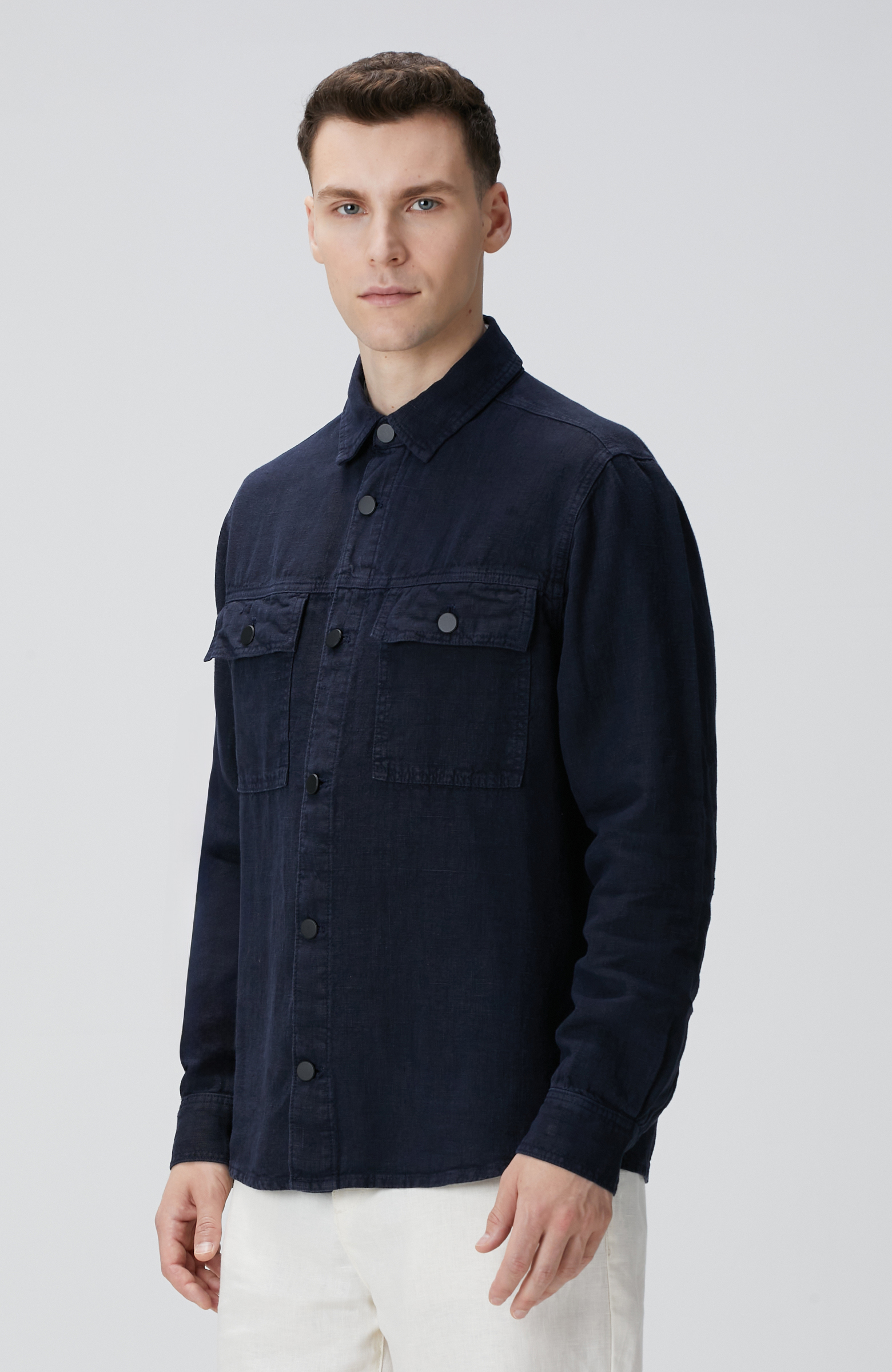 Lacivert Keten Dış Gömlek
