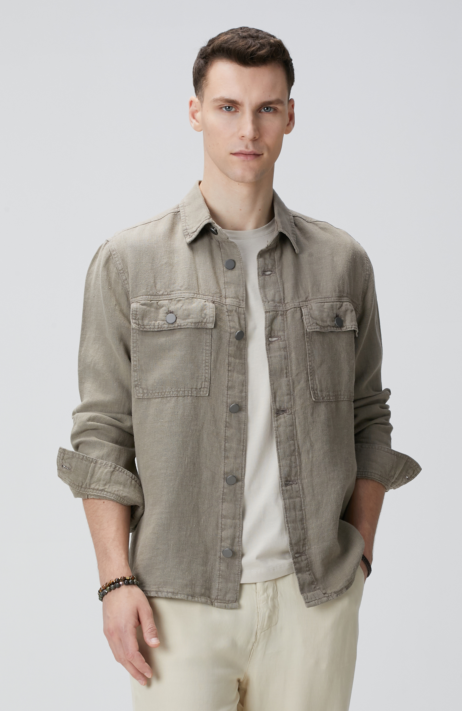 Haki Keten Dış Gömlek