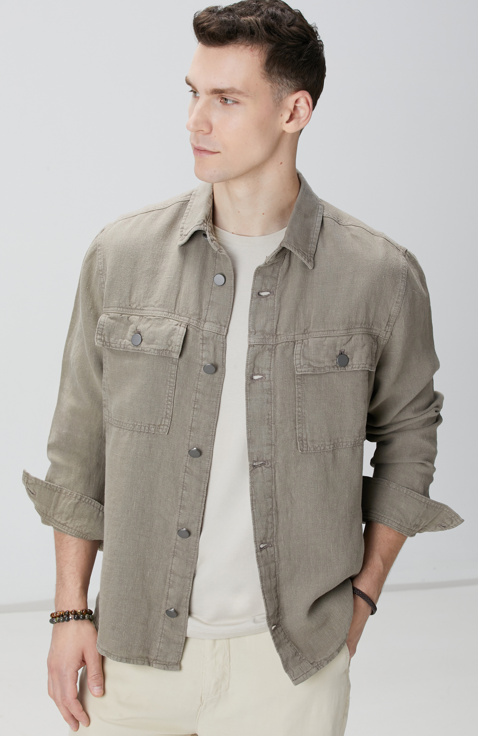 Haki Keten Dış Gömlek