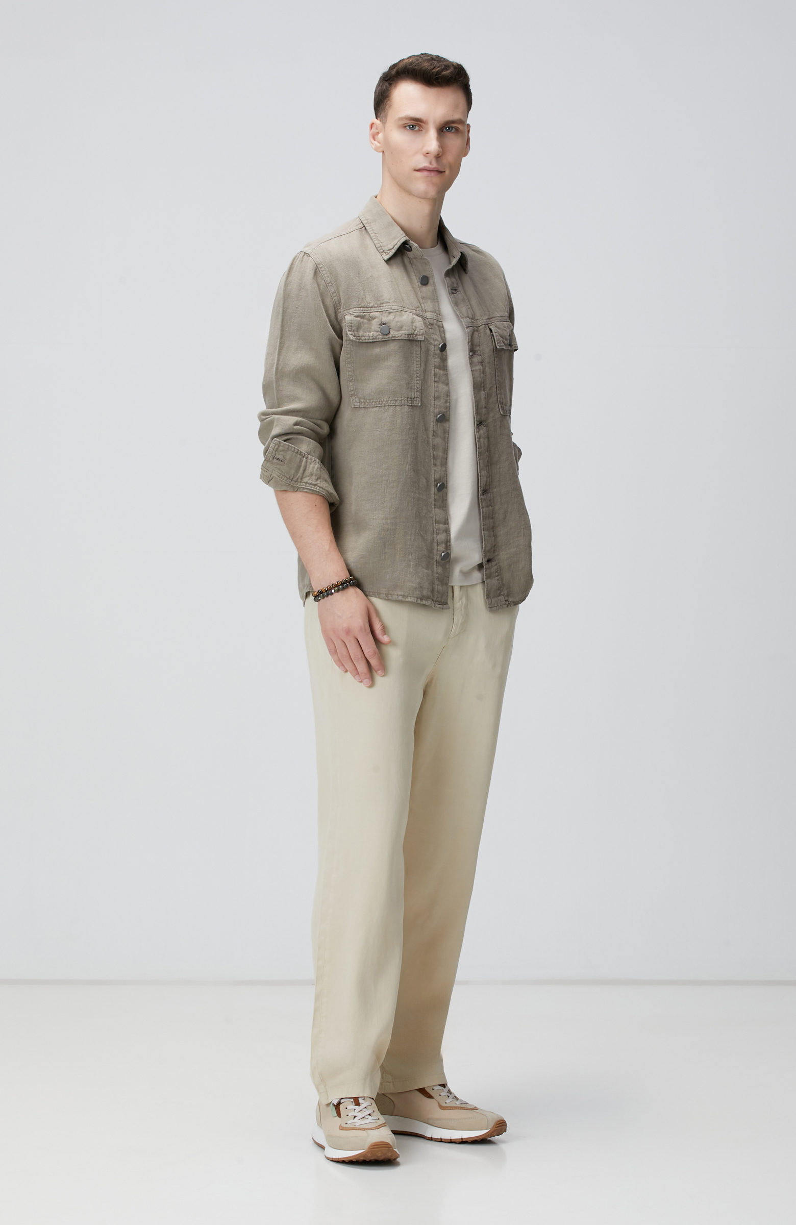 Haki Keten Dış Gömlek