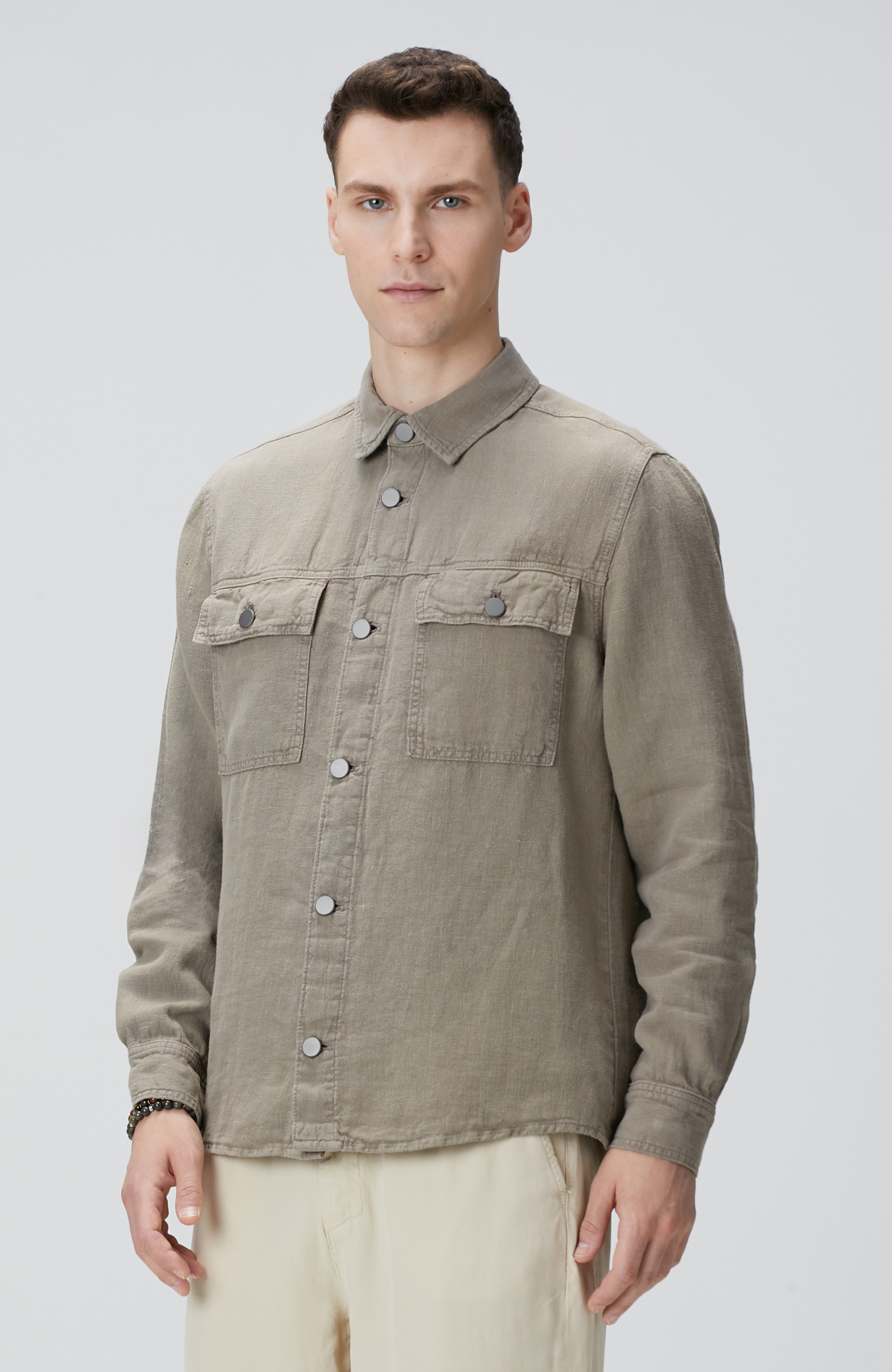 Haki Keten Dış Gömlek