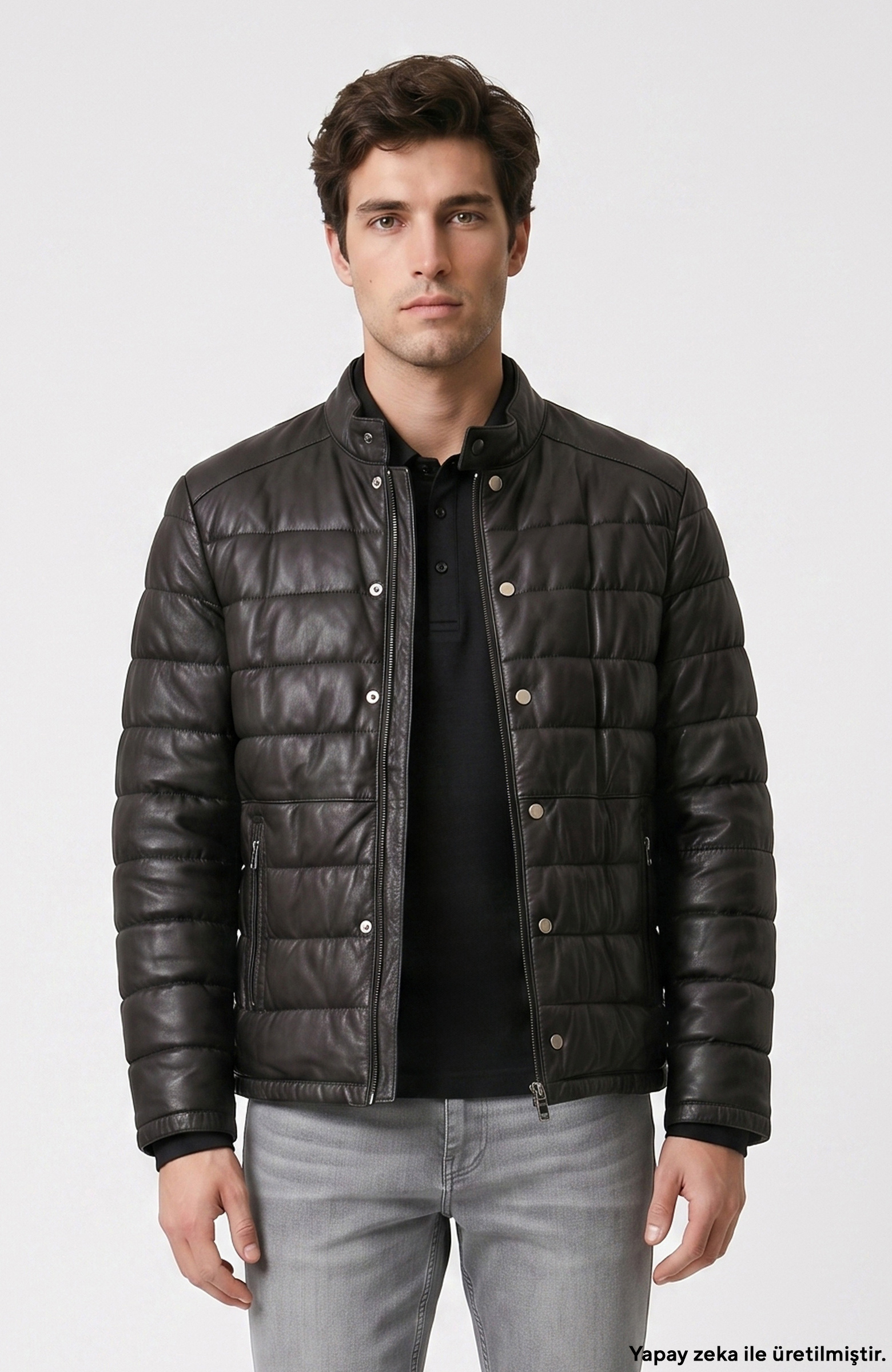 Brown Stand Up Collar Leather Coat