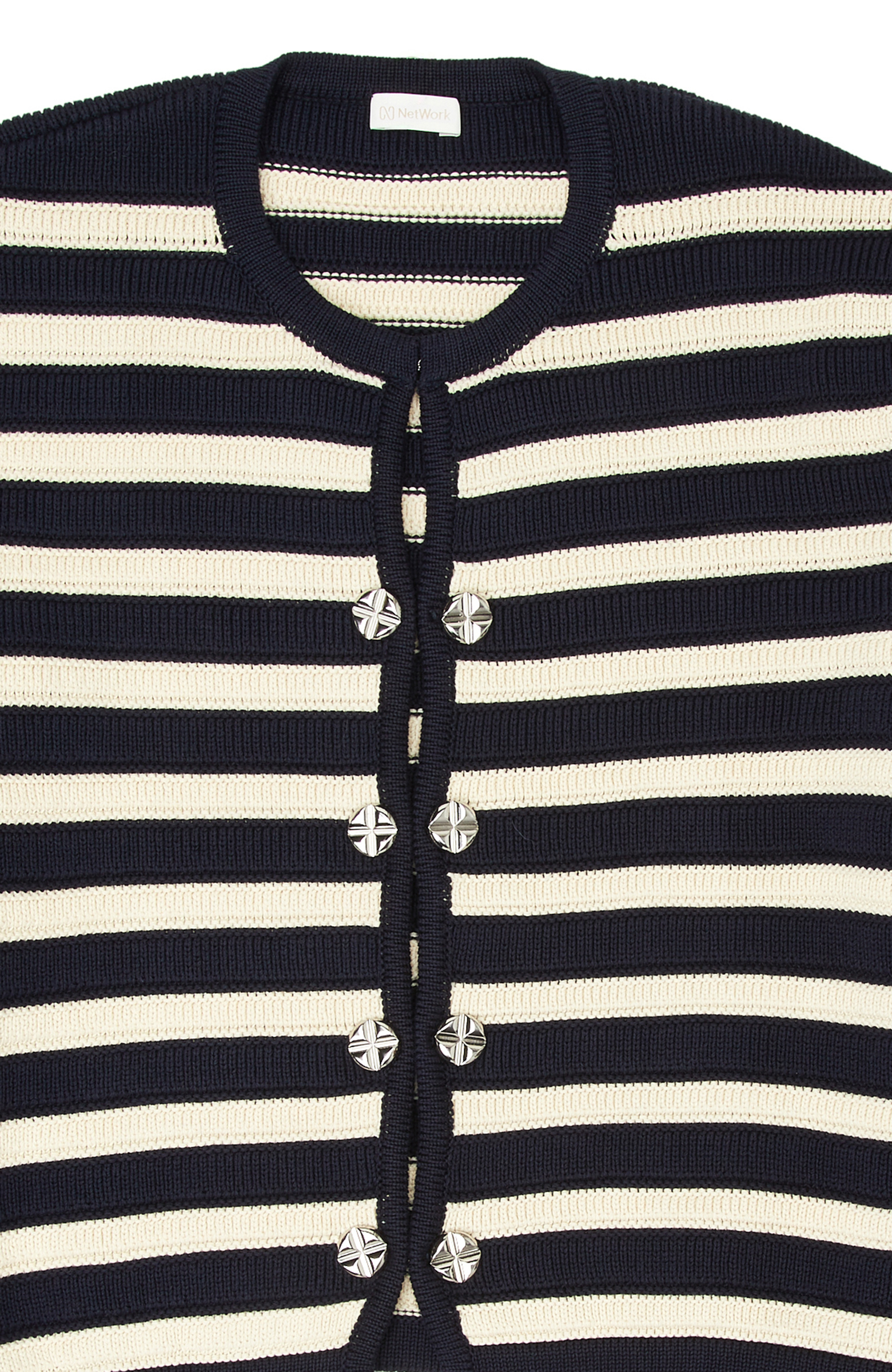 Navy Blue Off White Striped Knitwear Jacket