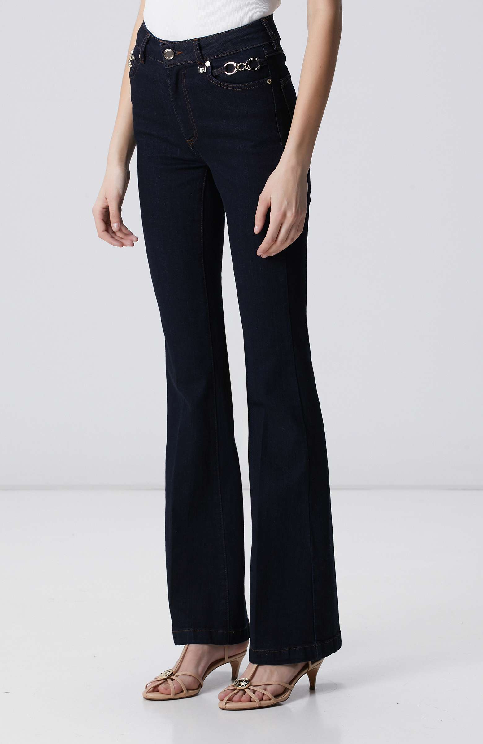 Indigo Accessory Flare Pattern Denim Pants