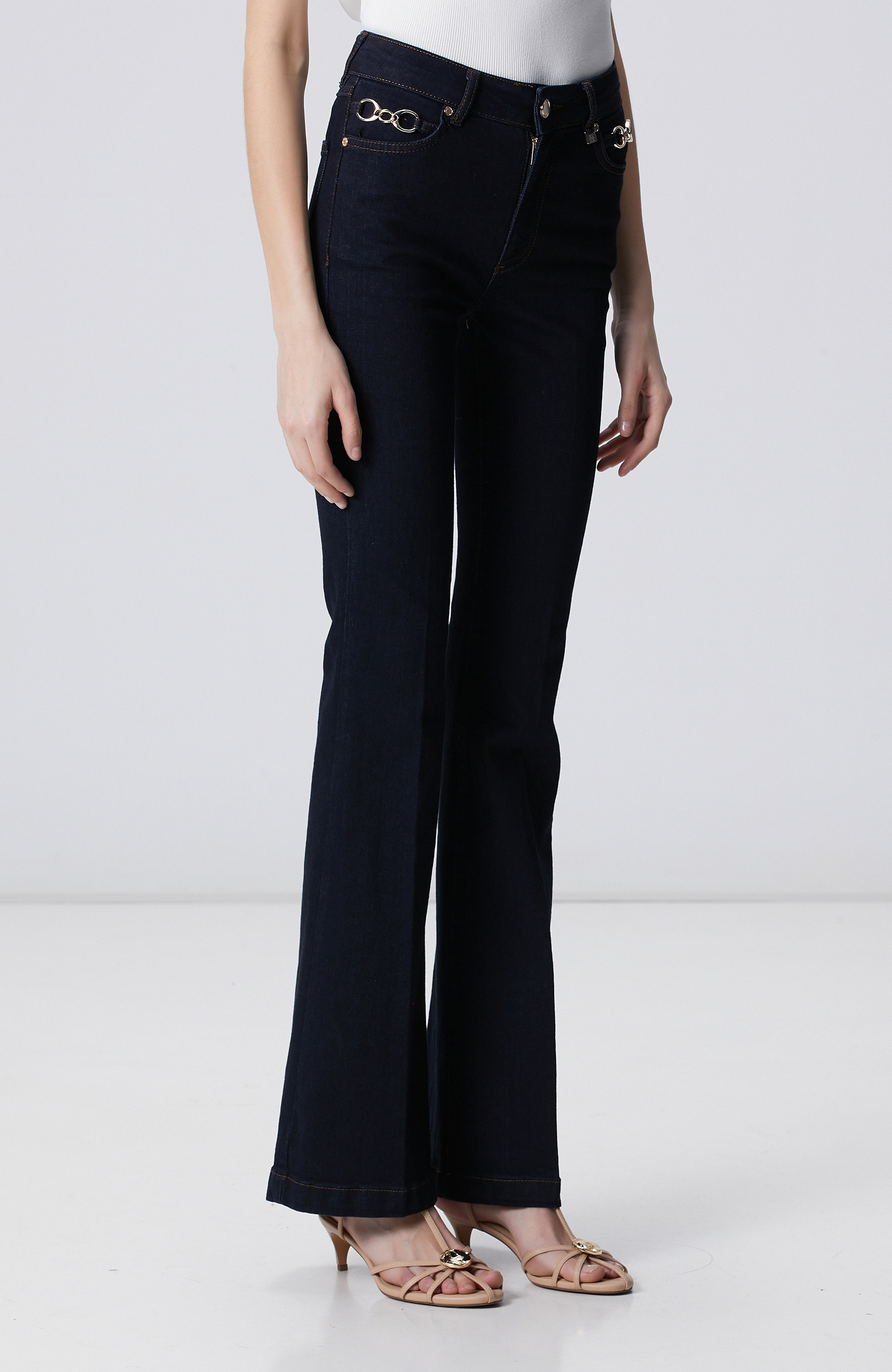 Indigo Accessory Flare Pattern Denim Pants