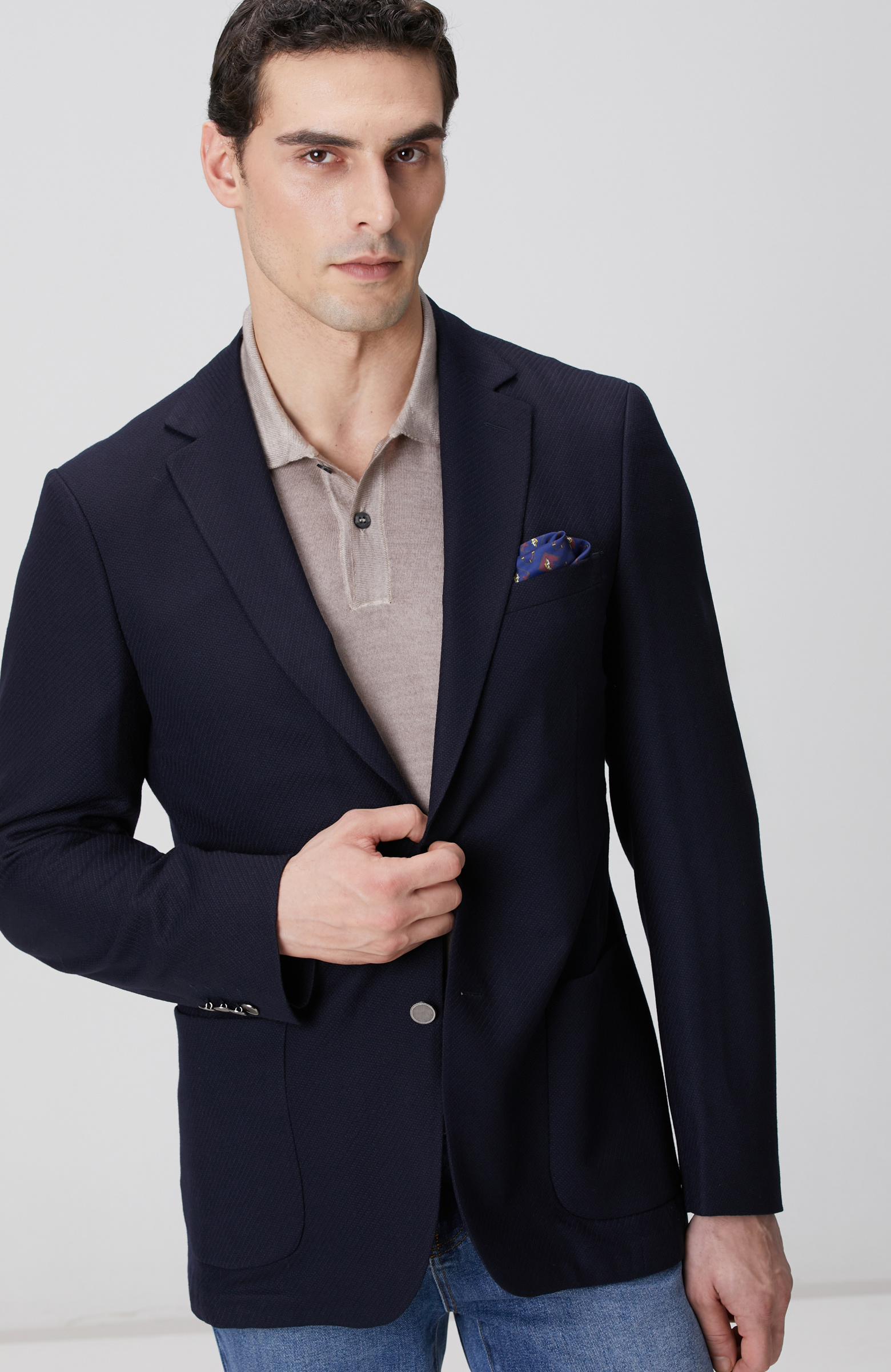 Lacivert Metal Düğmeli Yün Mix Blazer Ceket