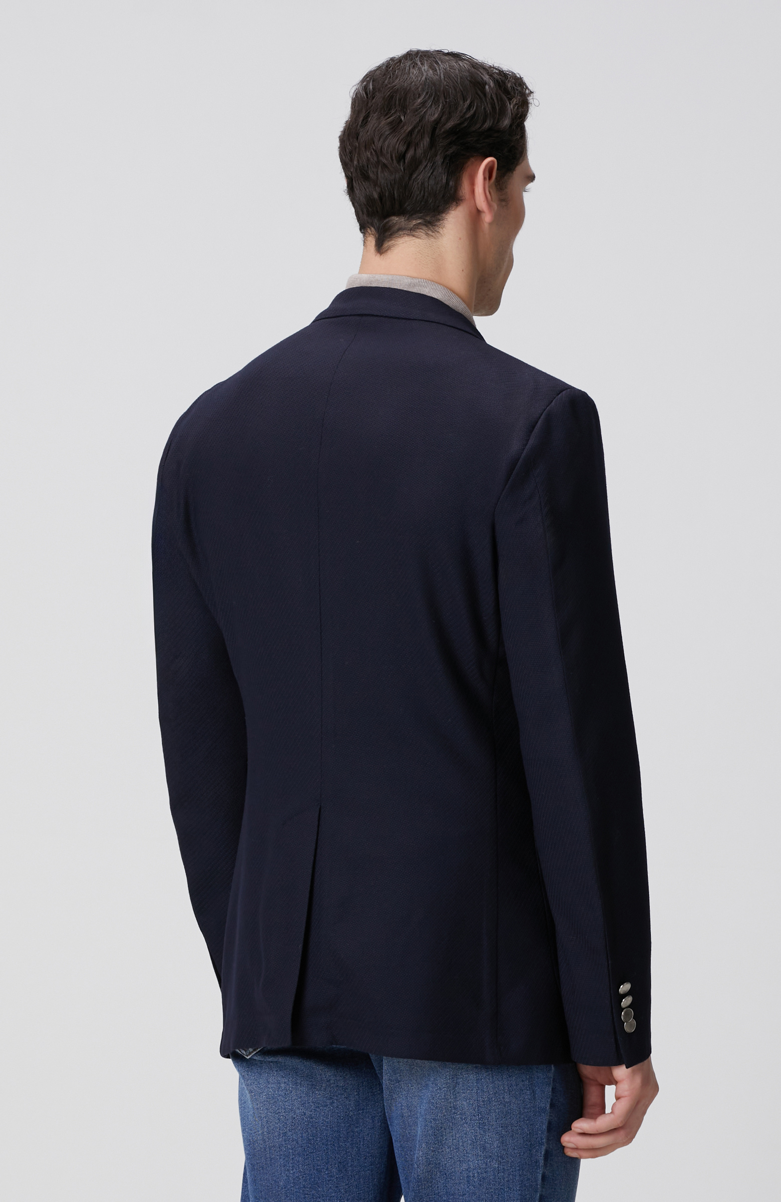 Lacivert Metal Düğmeli Yün Mix Blazer Ceket