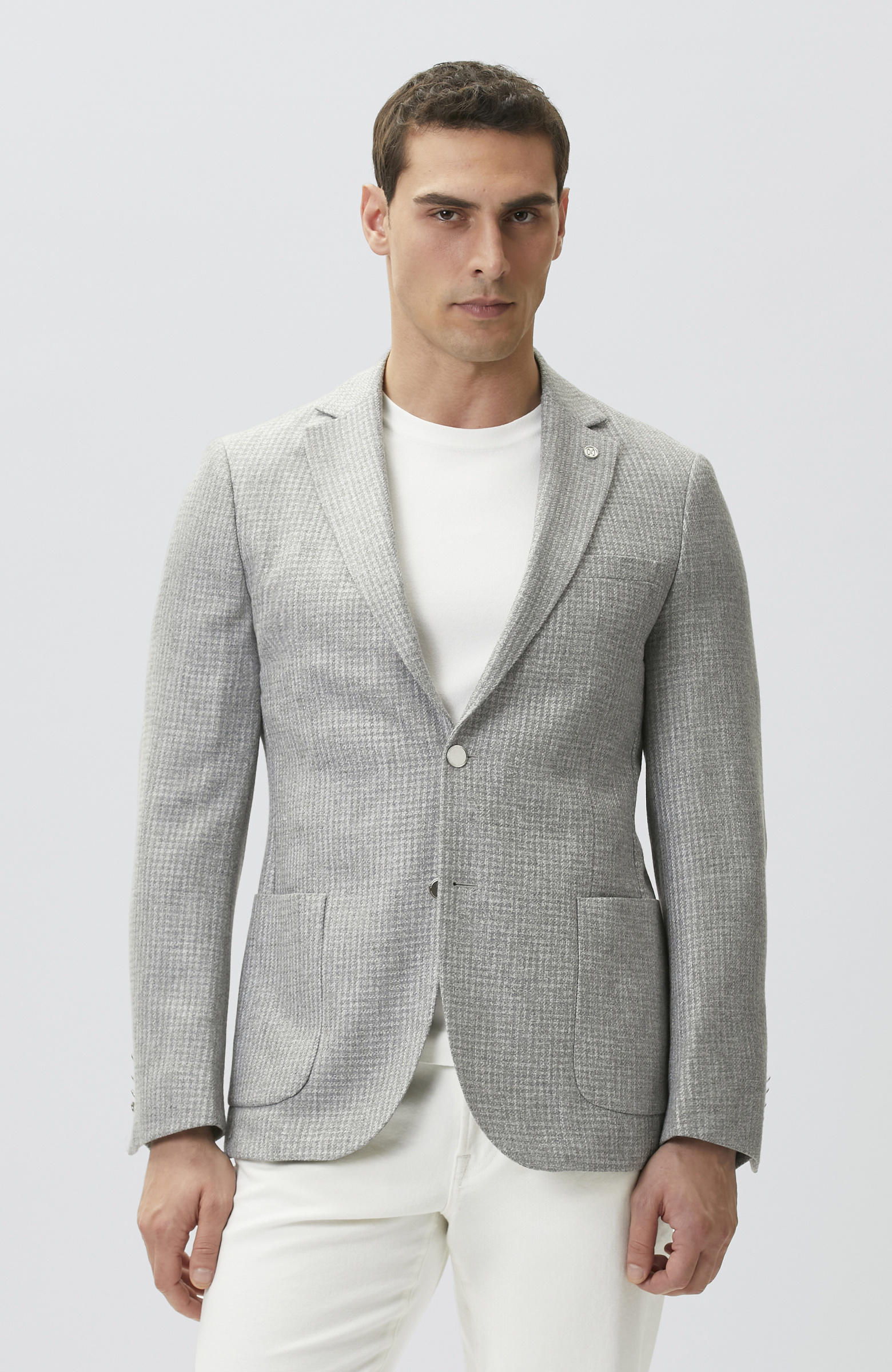 Gri Metal Düğme Detaylı Blazer Ceket
