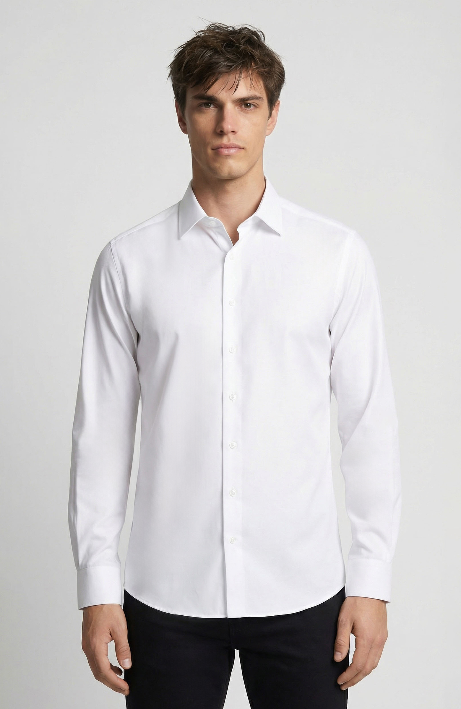 Regular Fit Beyaz Diyagonal Non-iron Gömlek