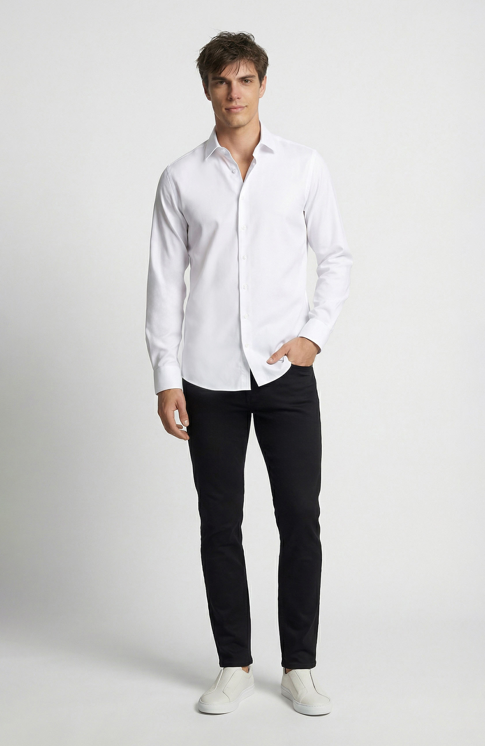 Regular Fit Beyaz Diyagonal Non-iron Gömlek