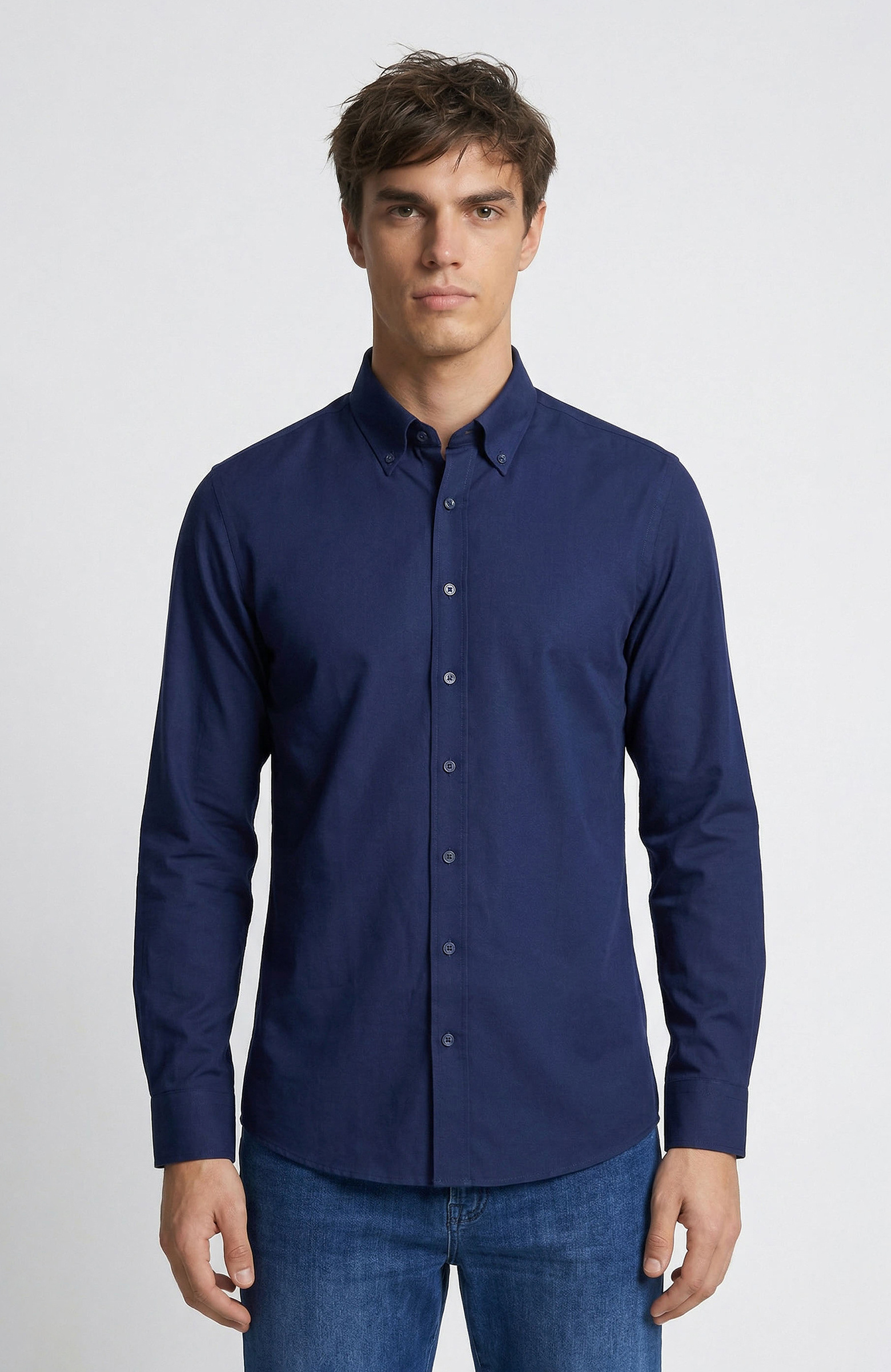 Slim Fit Lacivert Non-iron Oxford Gömlek