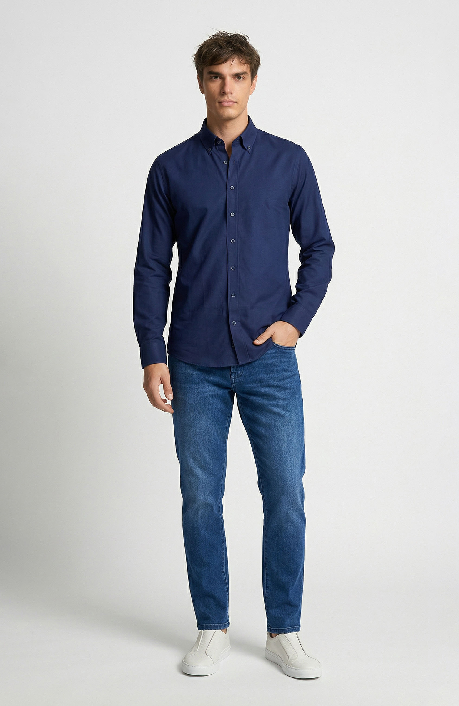 Slim Fit Lacivert Non-iron Oxford Gömlek