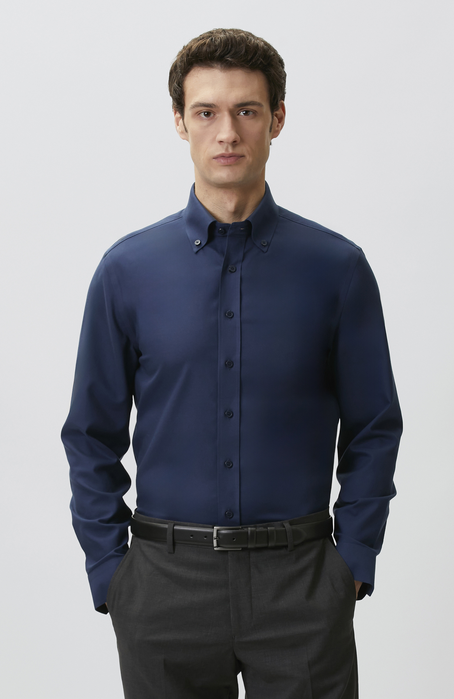 Slim Fit Lacivert Non-iron Oxford Gömlek