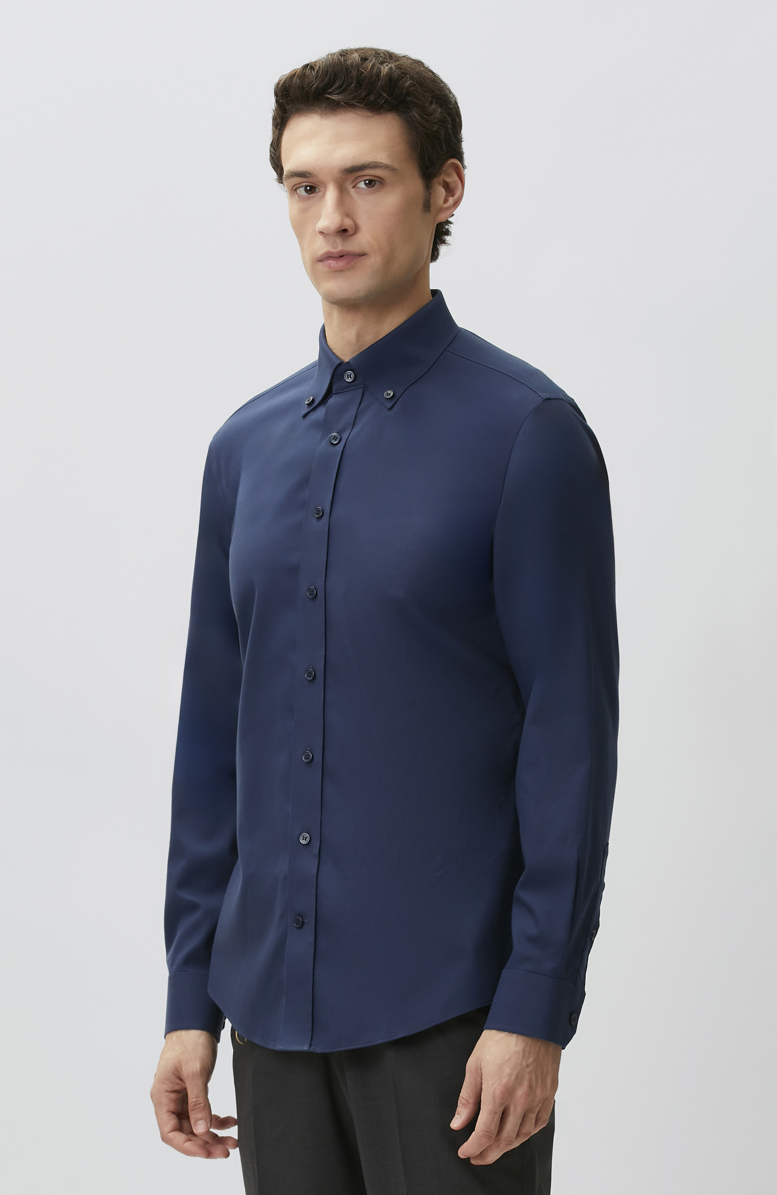 Slim Fit Lacivert Non-iron Oxford Gömlek