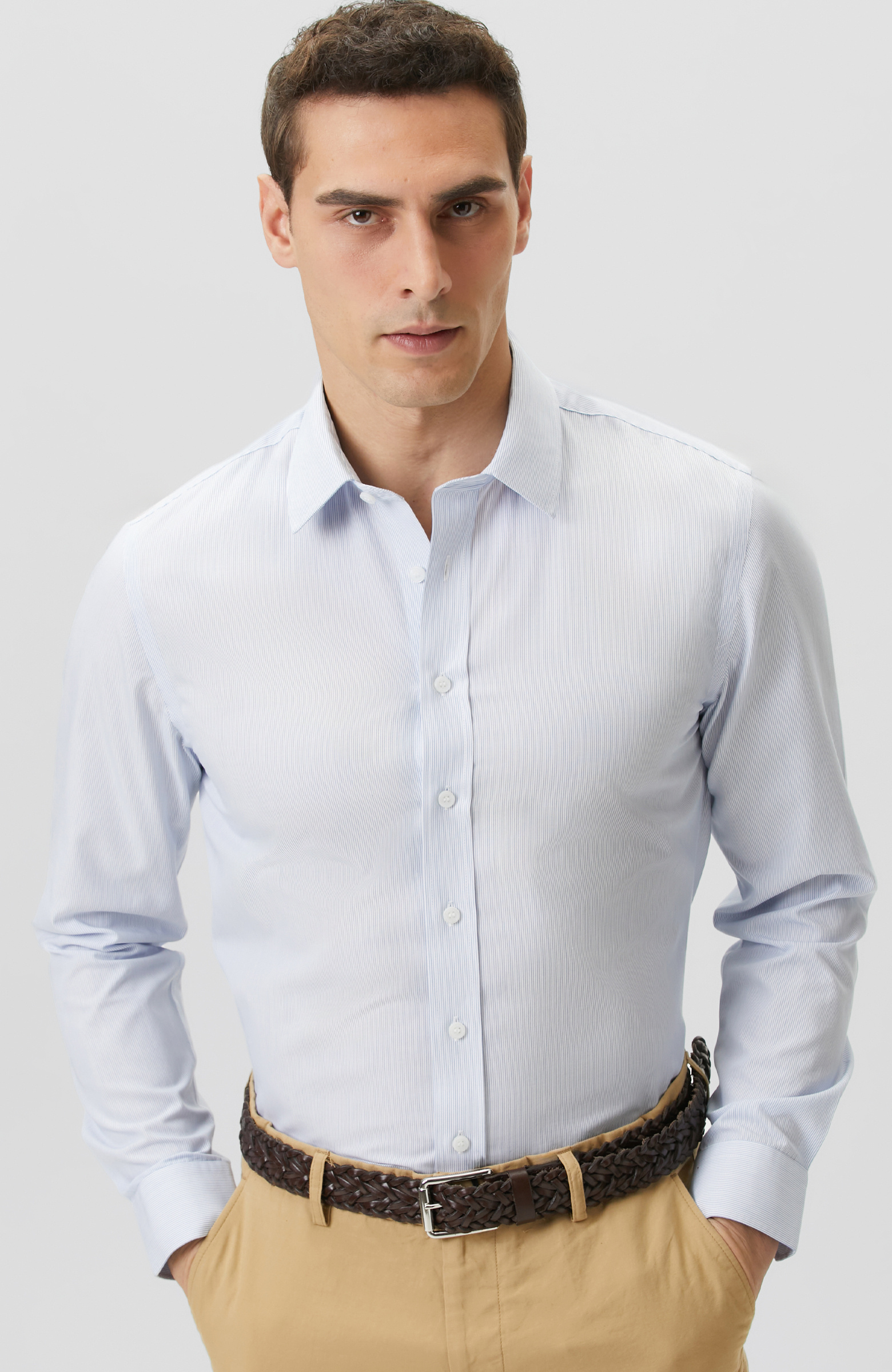 Non-Iron Mavi Beyaz Çizgili Gömlek