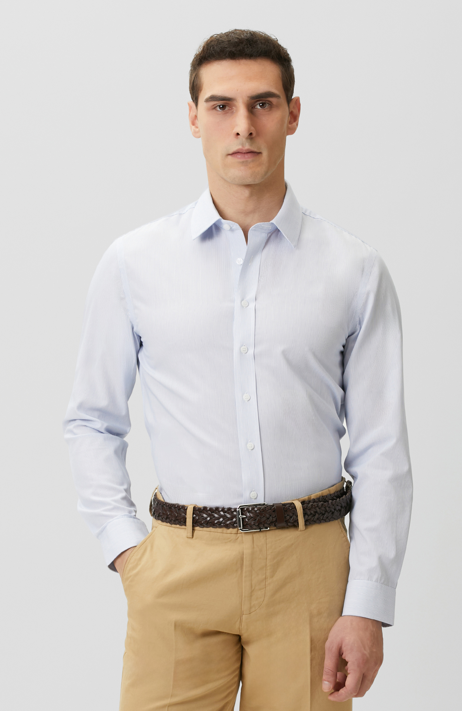 Non-Iron Mavi Beyaz Çizgili Gömlek