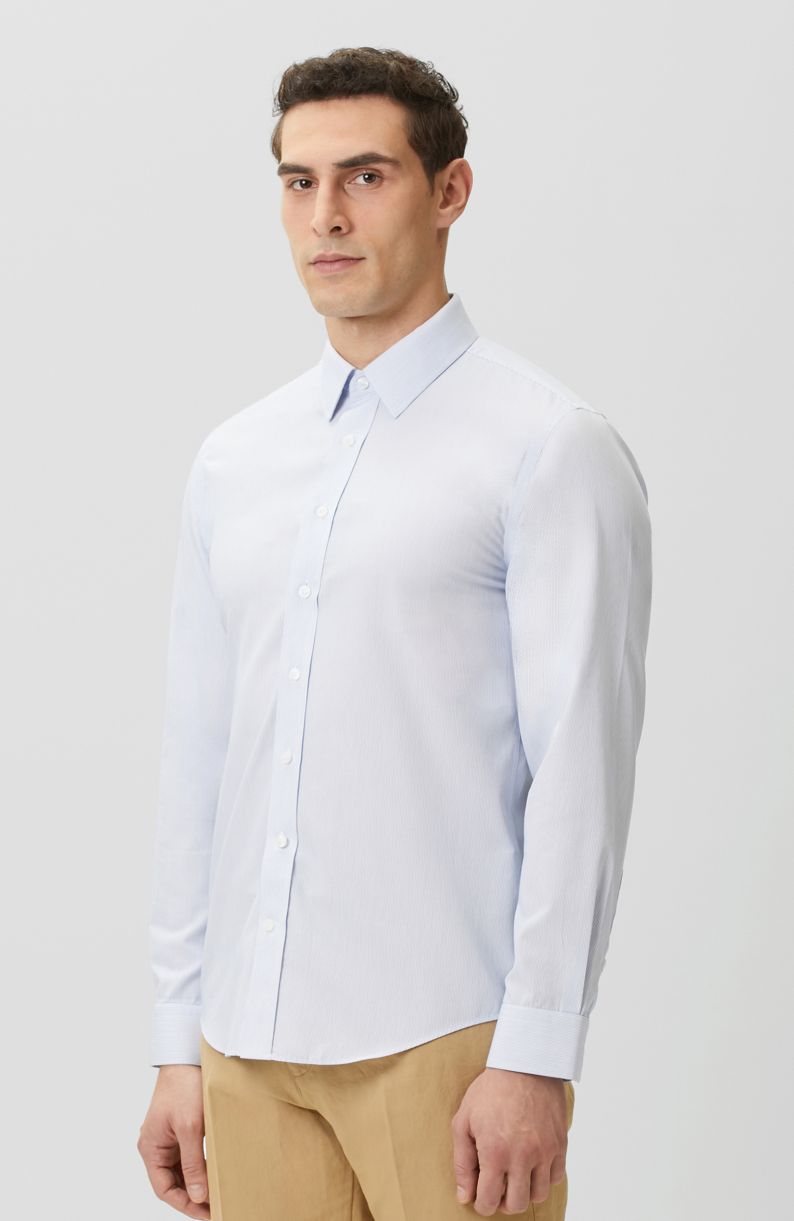 Non-Iron Mavi Beyaz Çizgili Gömlek