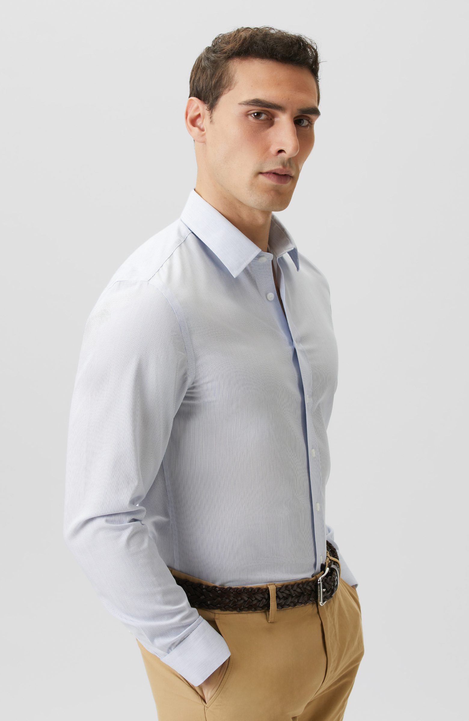 Non-Iron Mavi Beyaz Çizgili Gömlek