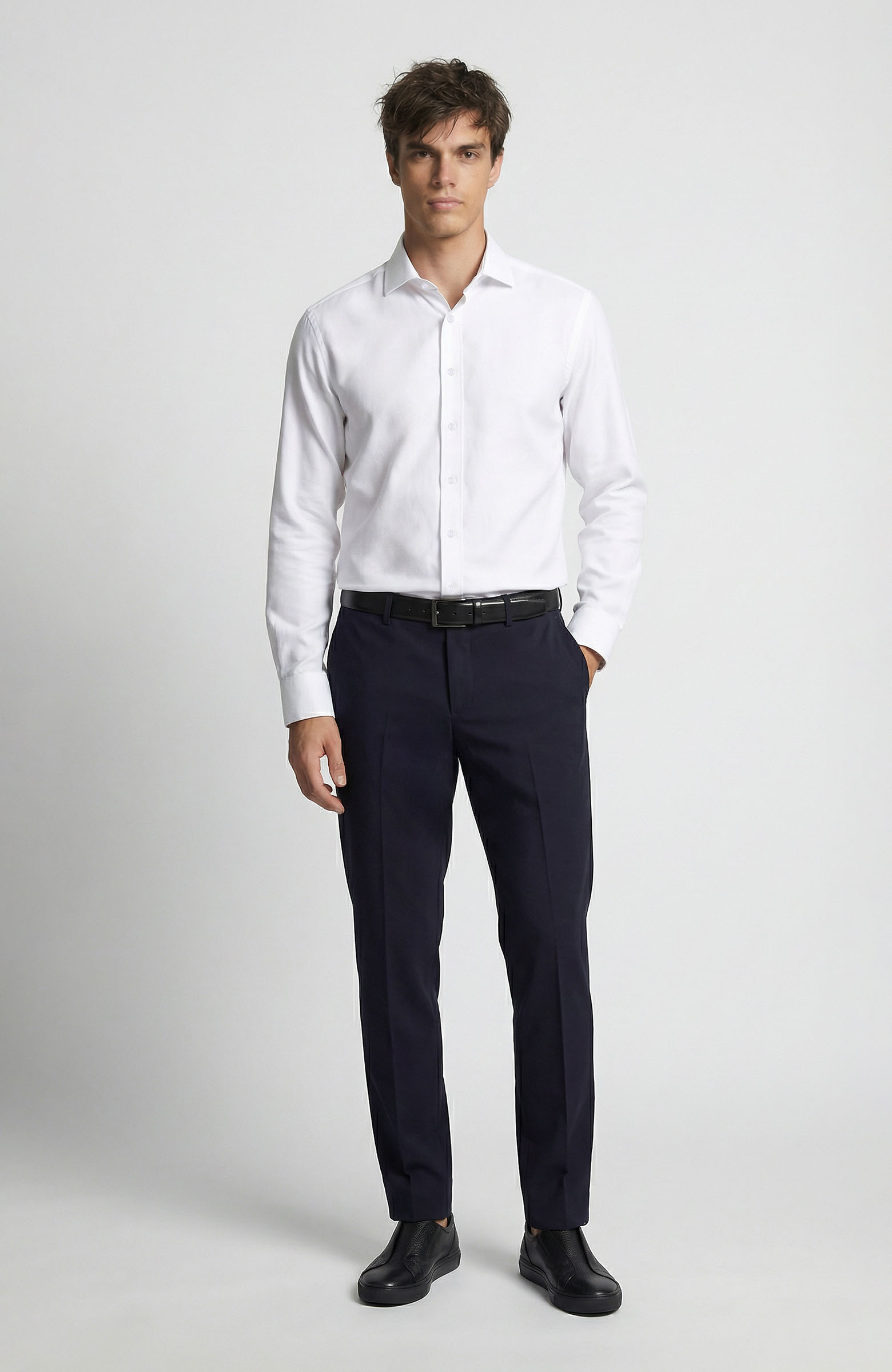 Non-Iron White Jacquard Shirt