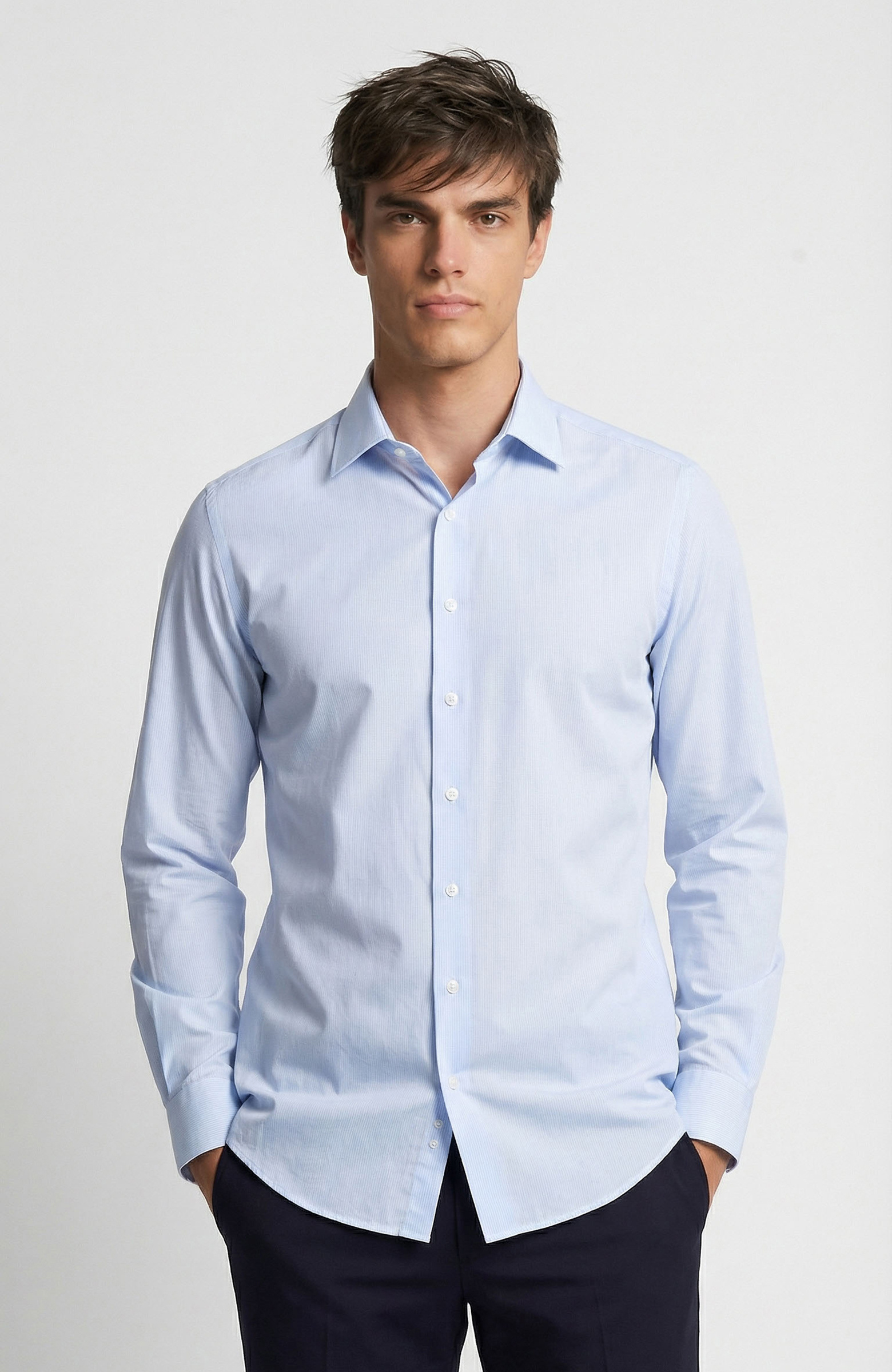 Non-Iron Mavi Beyaz Çizgili Gömlek