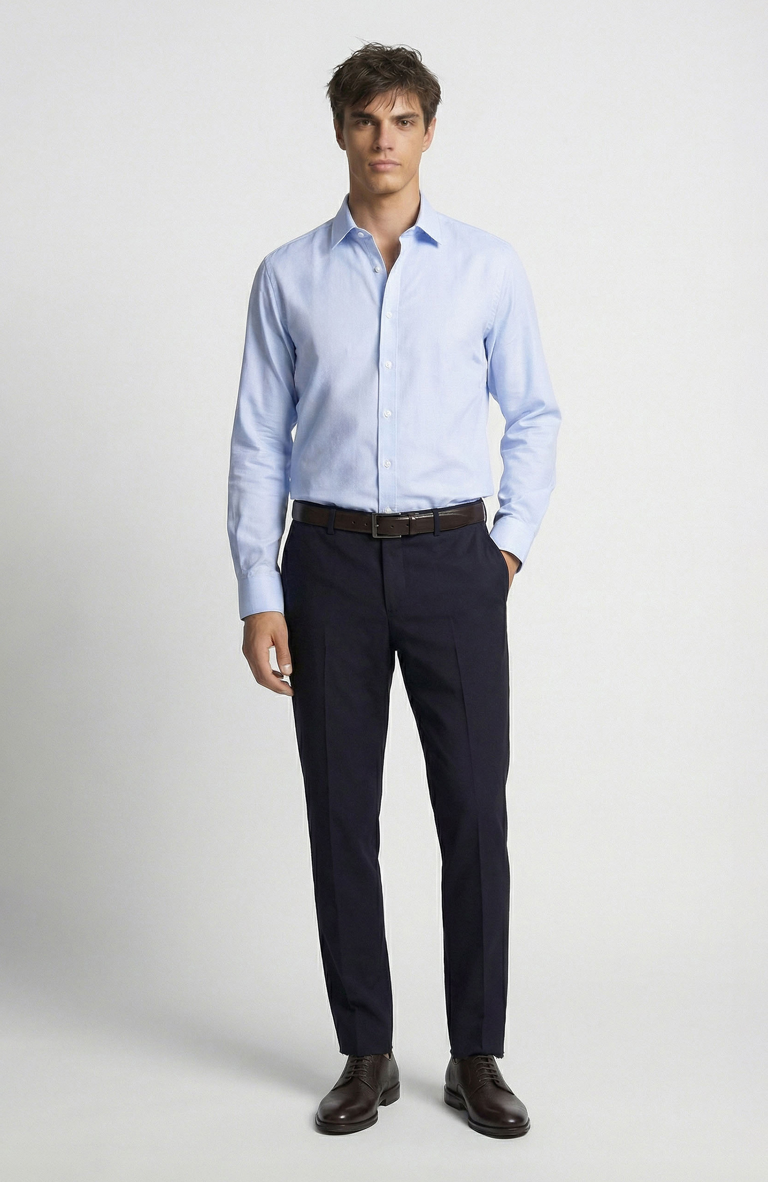 Non-Iron Mavi Jakarlı Gömlek