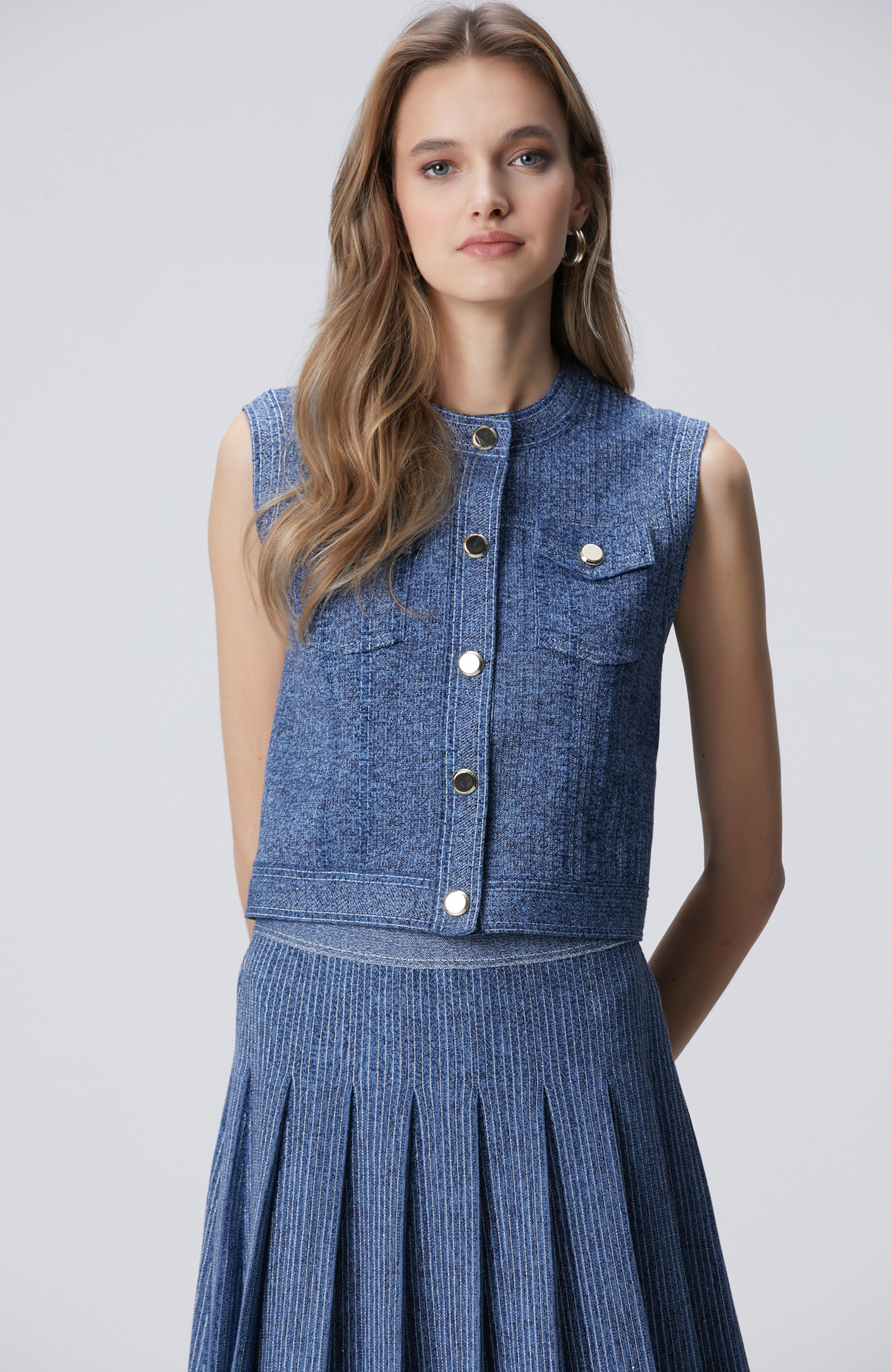 Indigo Simli Triko Yelek