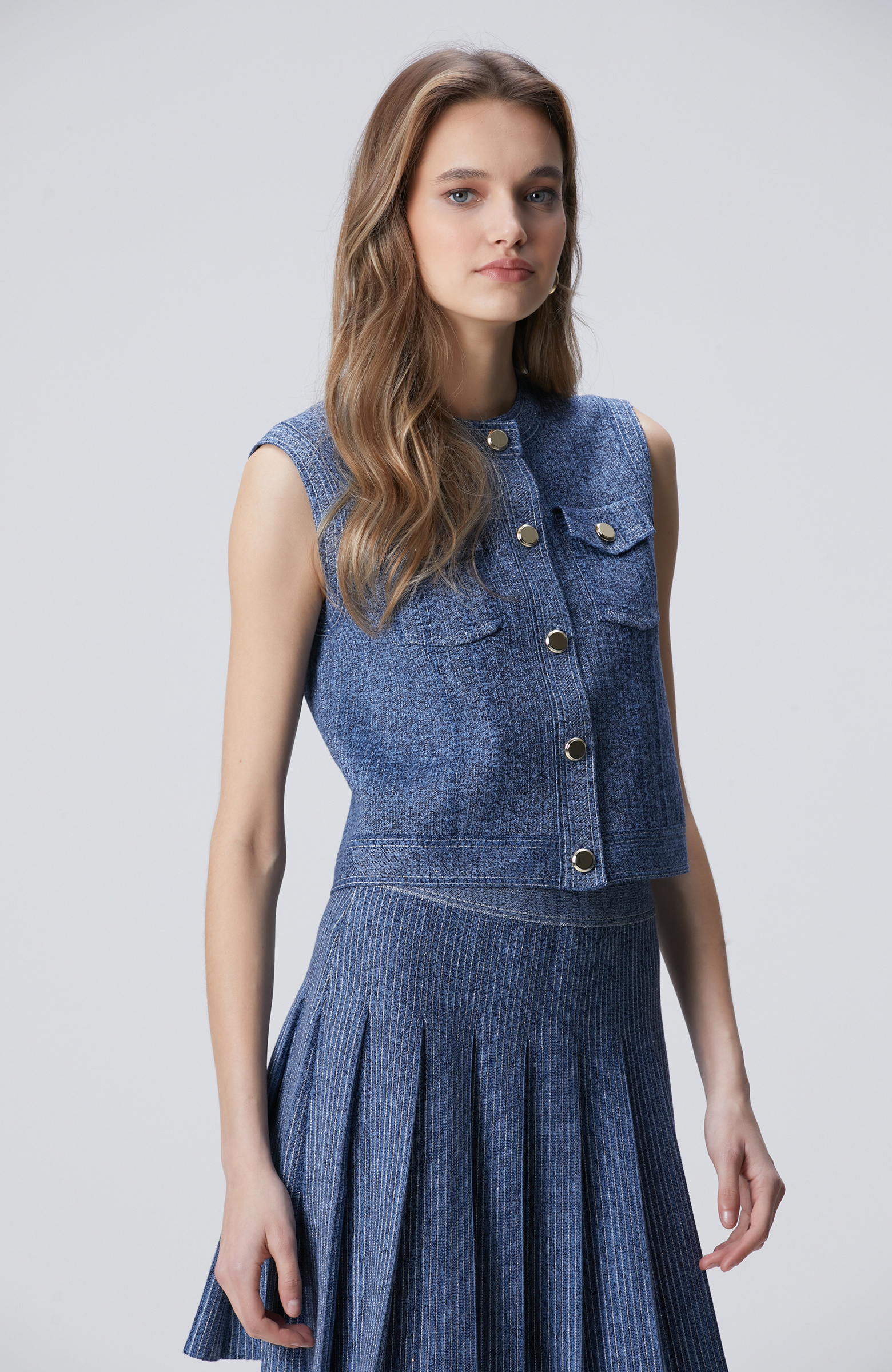 Indigo Simli Triko Yelek