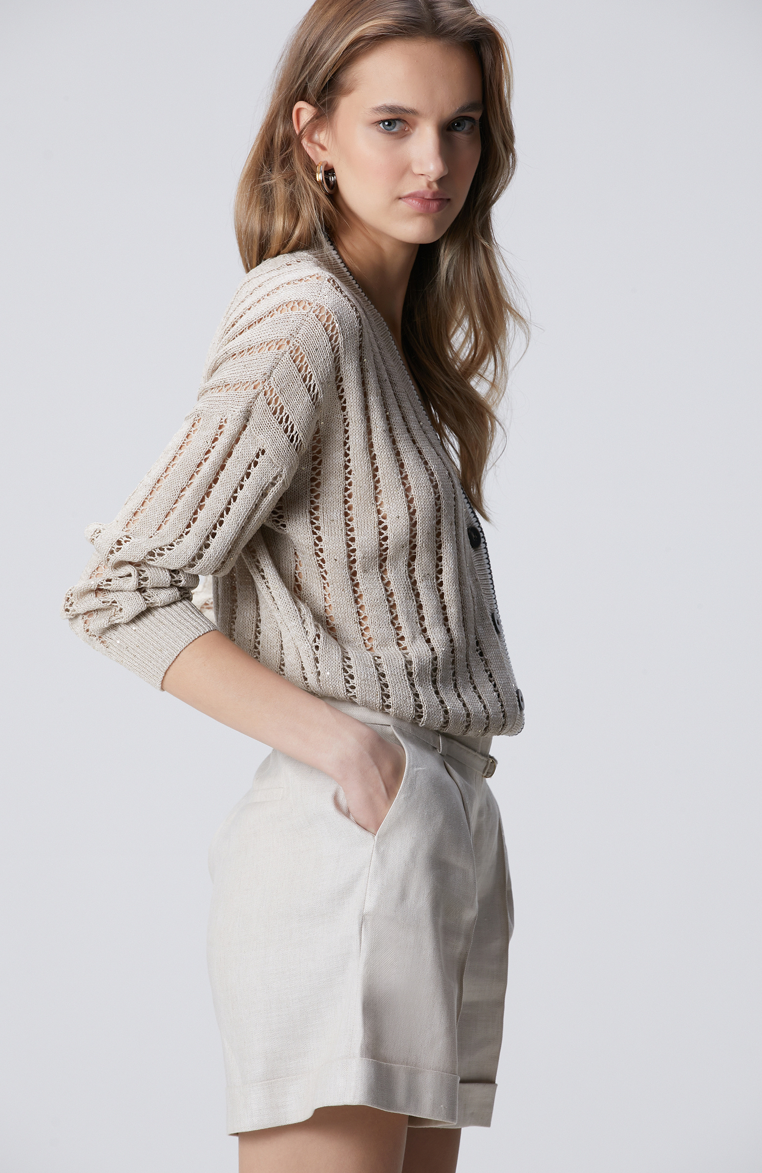 Stone Openwork Detailed Knitwear Cardigan