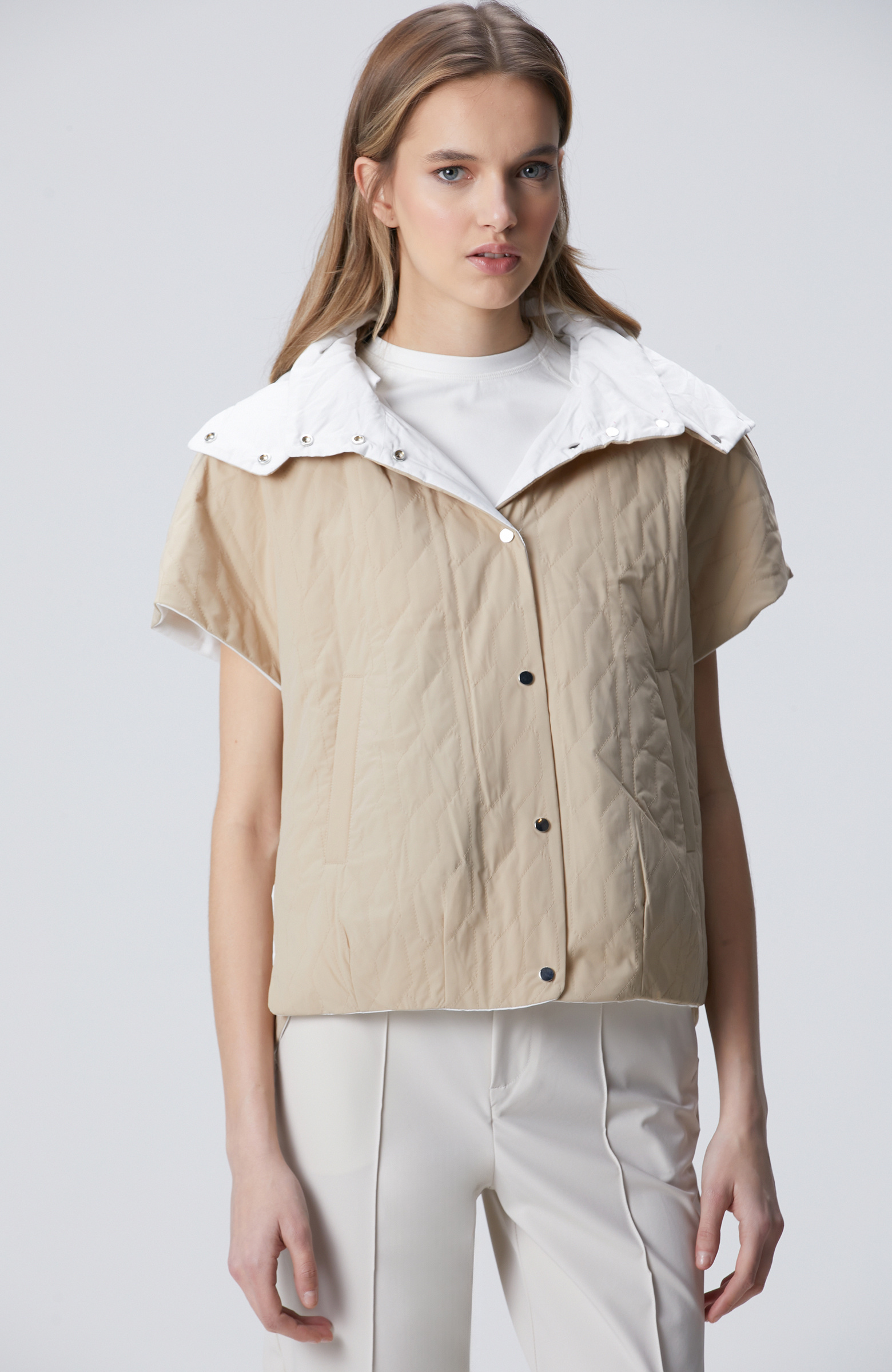 Beige Quilted Casual Vest
