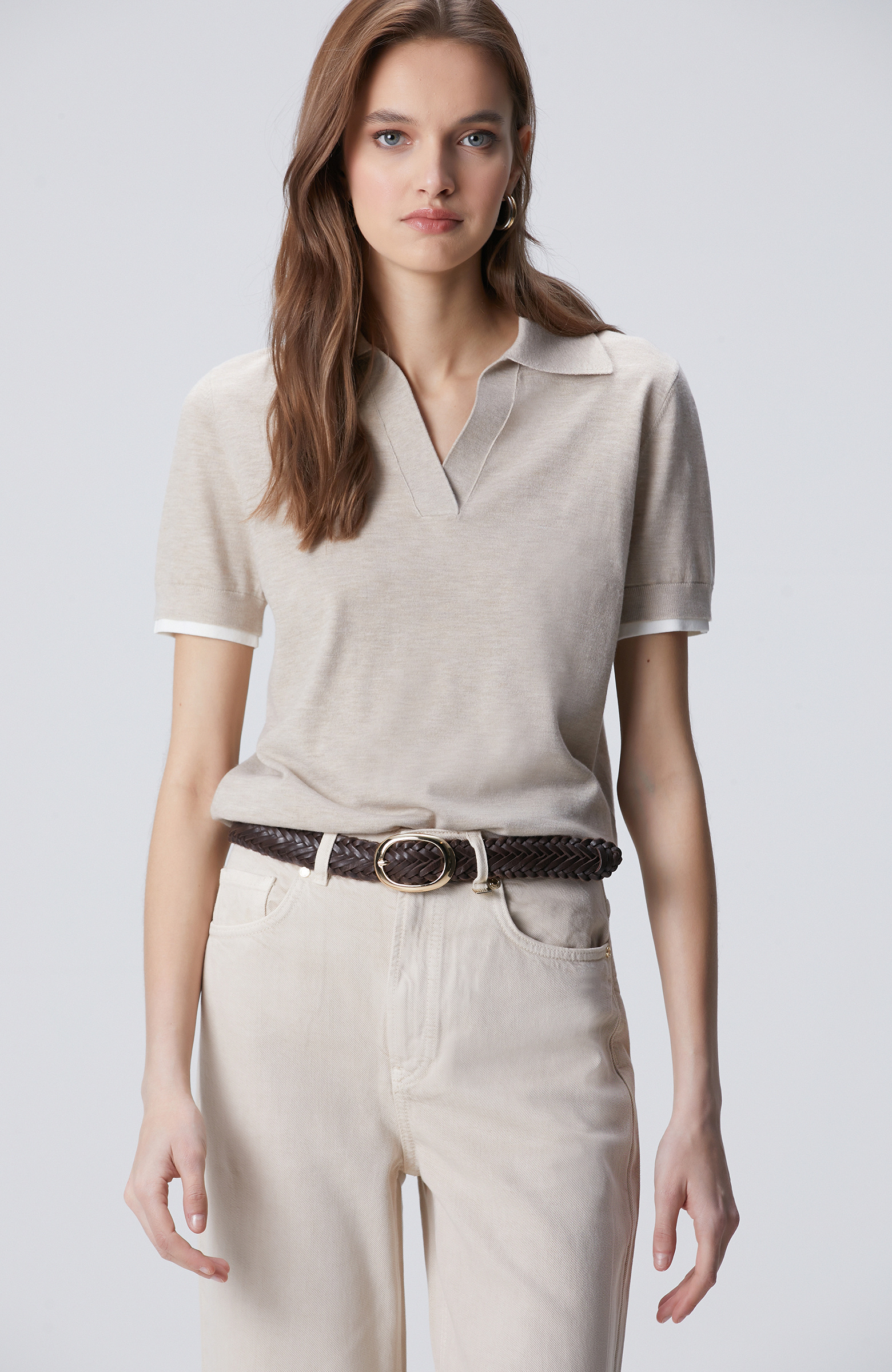 Bej Garnili Polo Yaka Triko