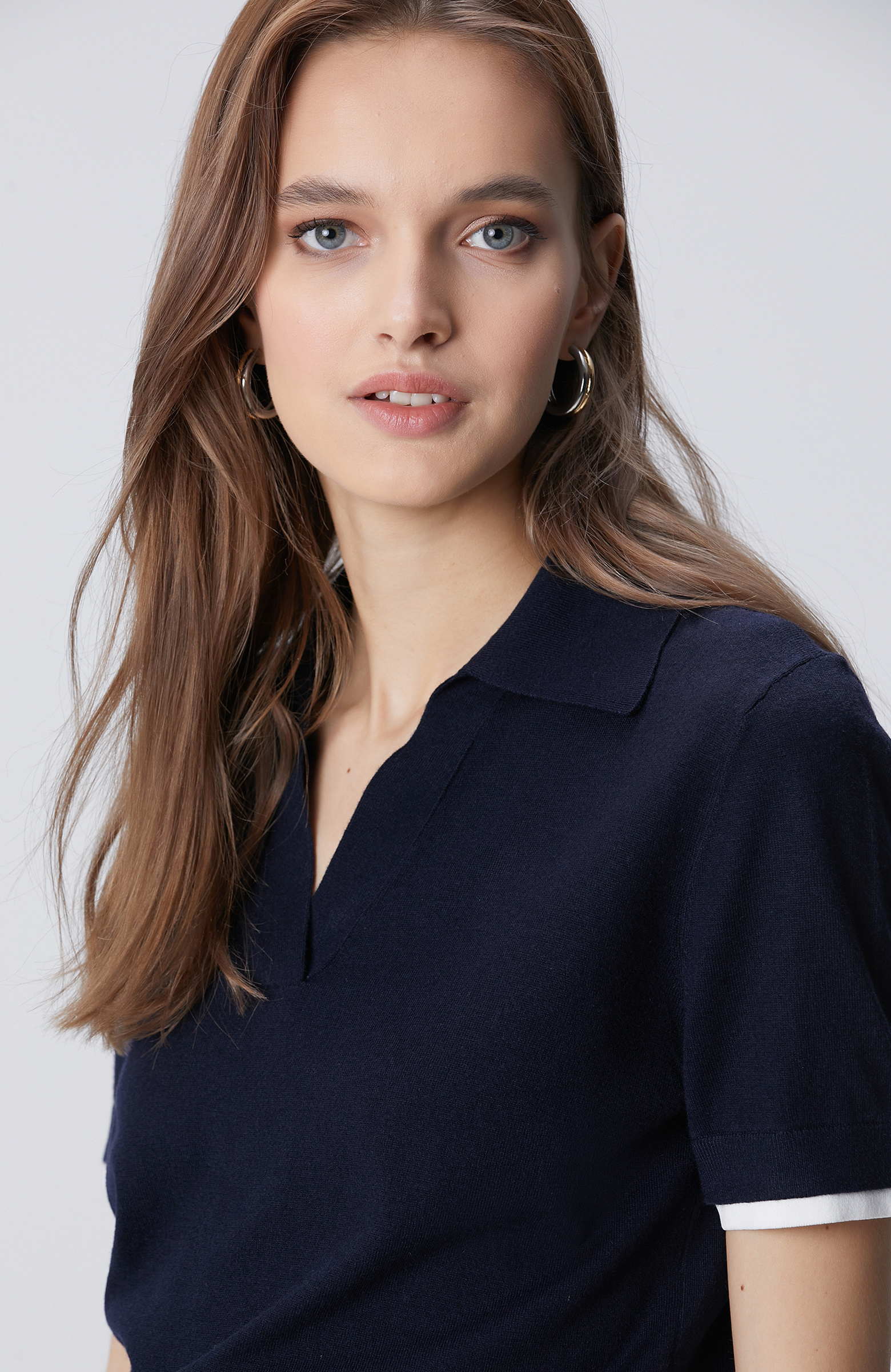 Lacivert Garnili Polo Yaka Triko