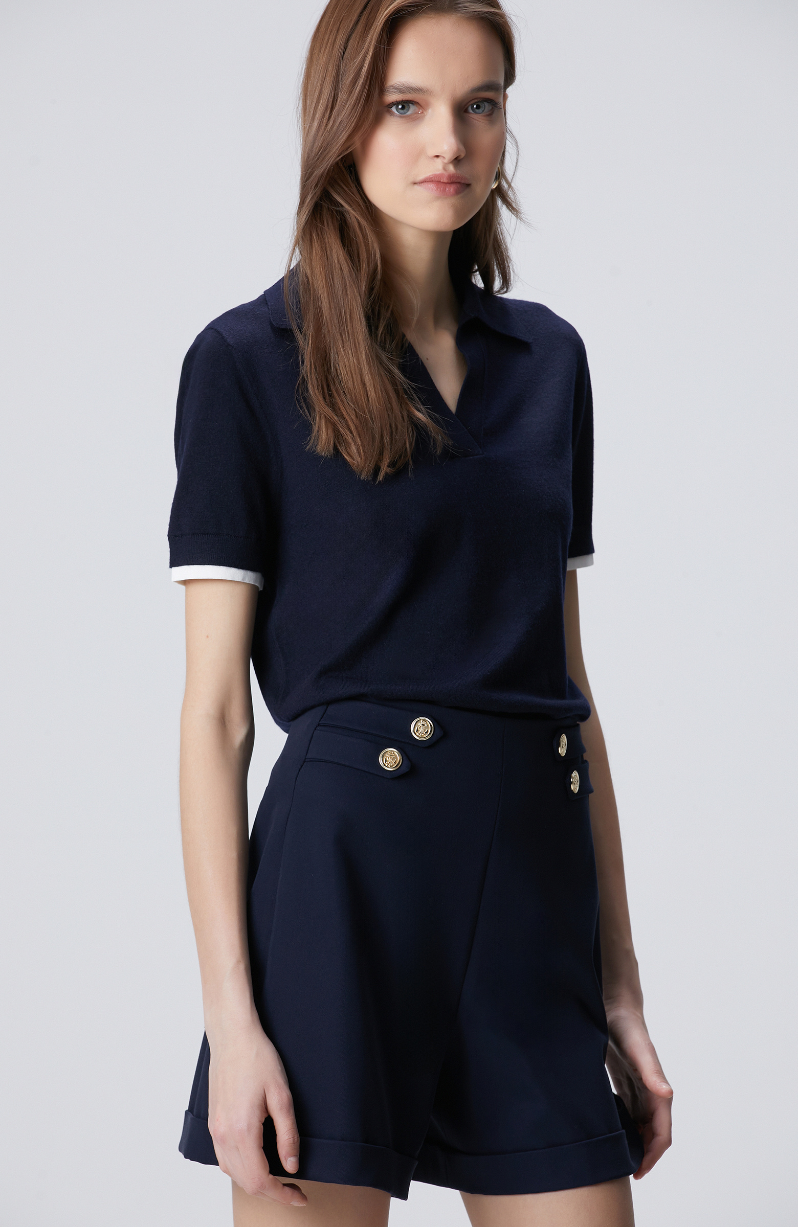 Lacivert Garnili Polo Yaka Triko