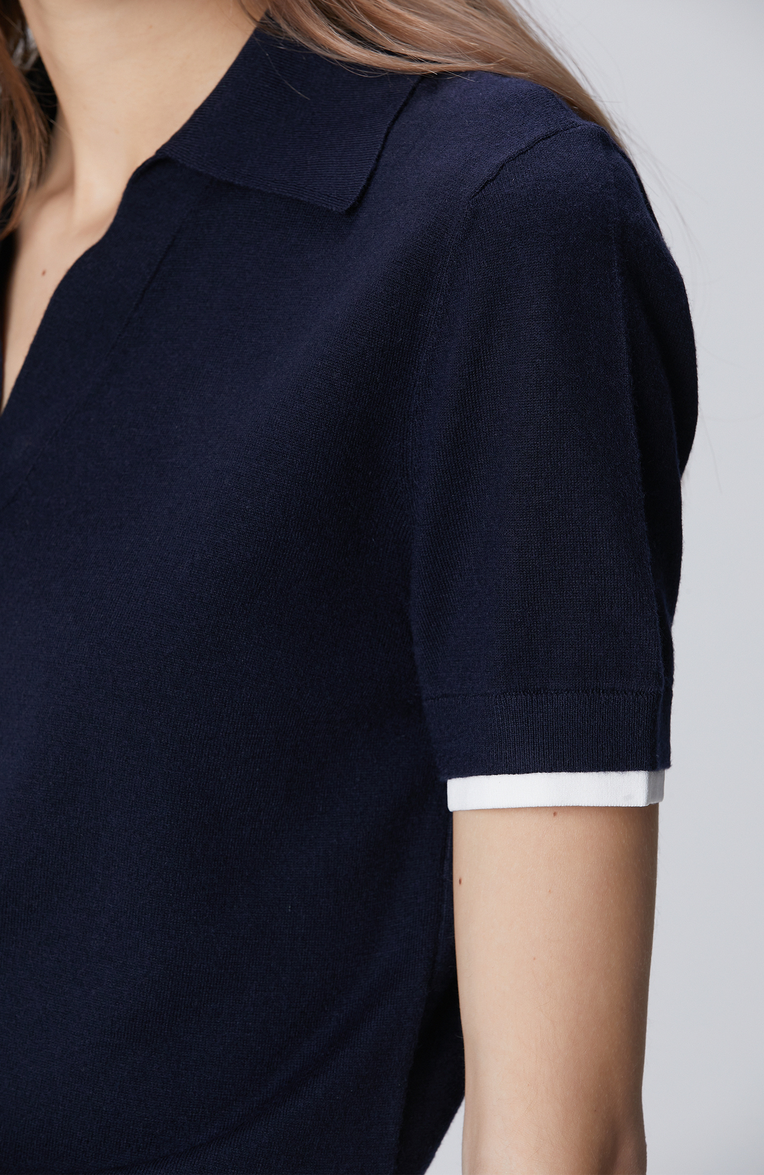 Lacivert Garnili Polo Yaka Triko