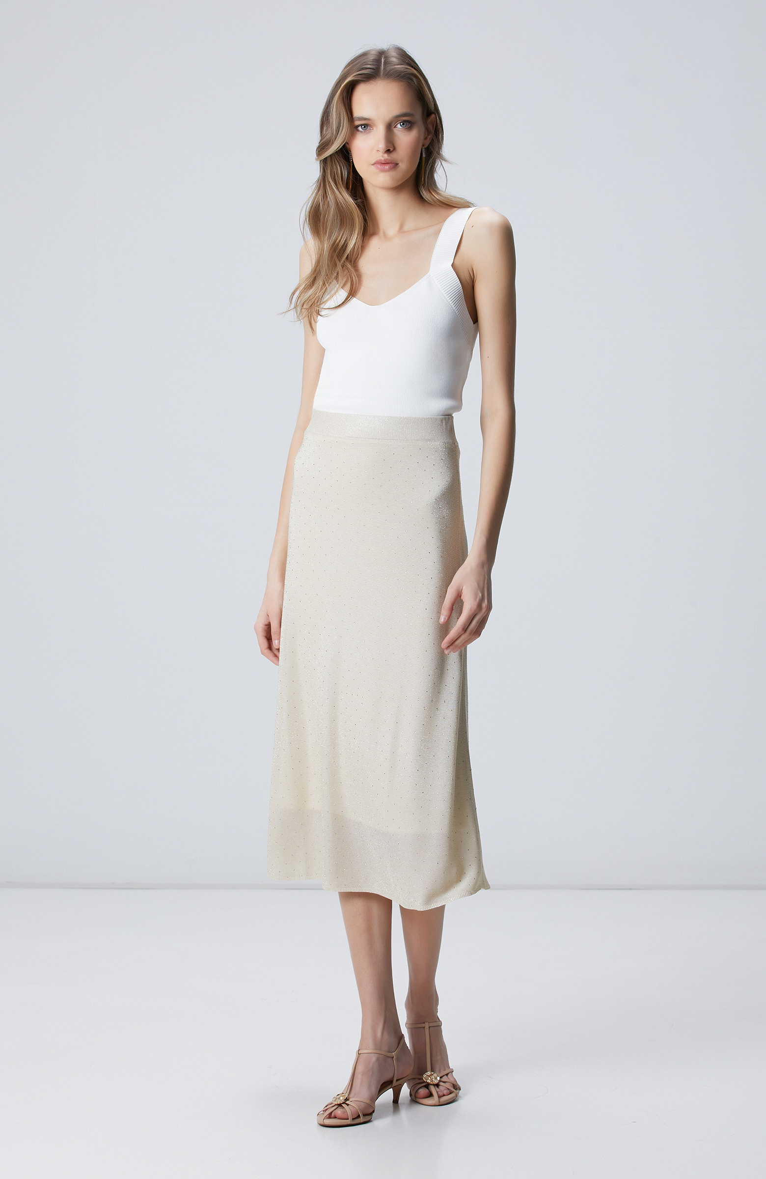 Bej Taş Detaylı Triko Etek