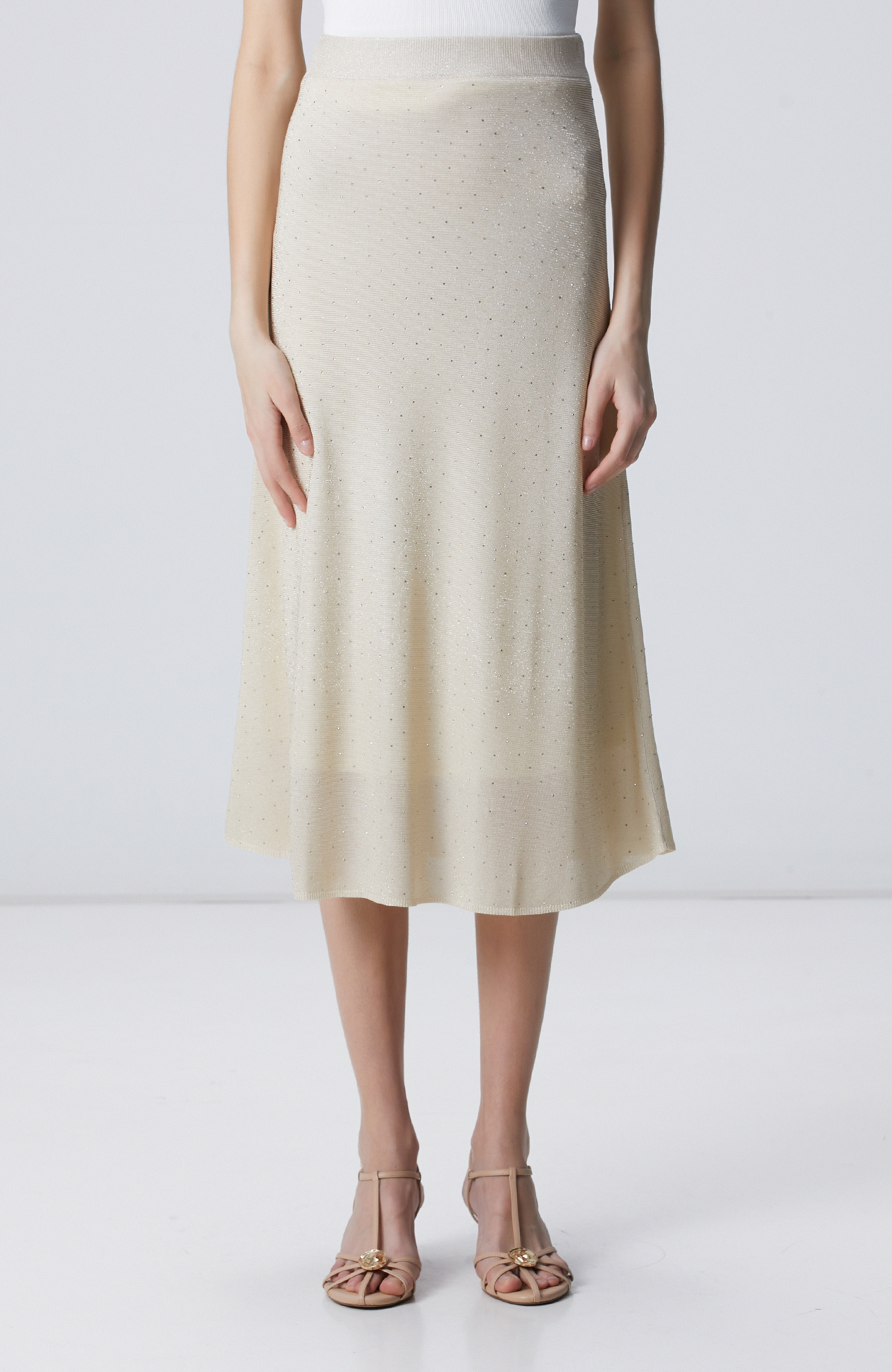 Bej Taş Detaylı Triko Etek