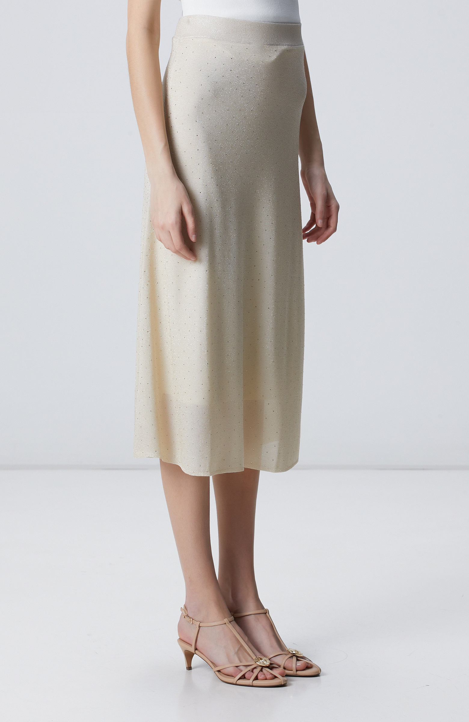 Bej Taş Detaylı Triko Etek