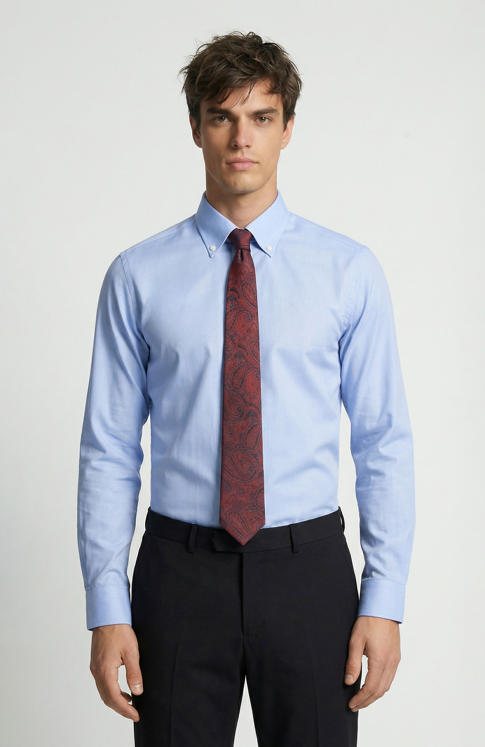 Slim Fit Mavi Non-iron Oxford Gömlek