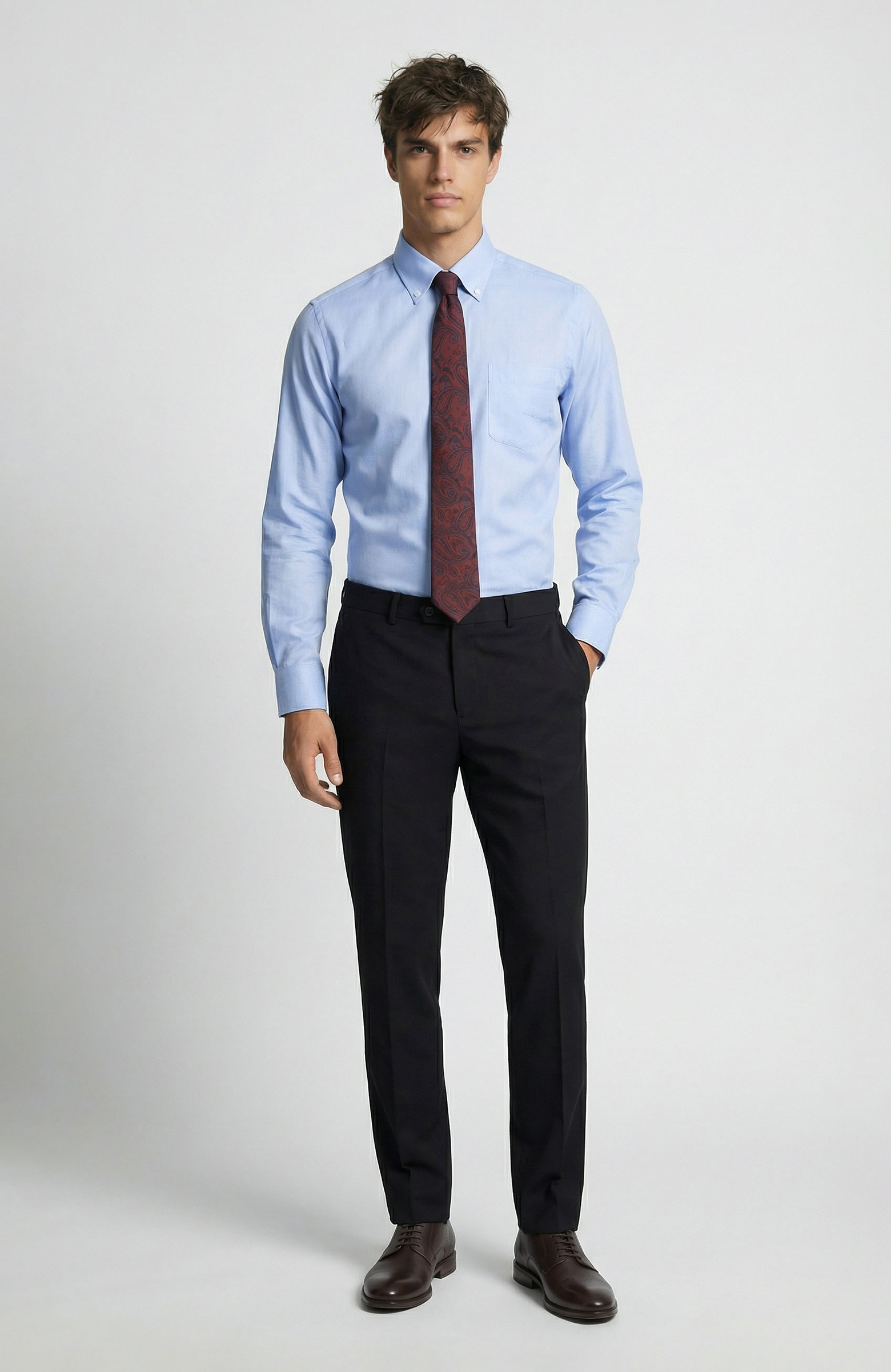 Slim Fit Mavi Non-iron Oxford Gömlek