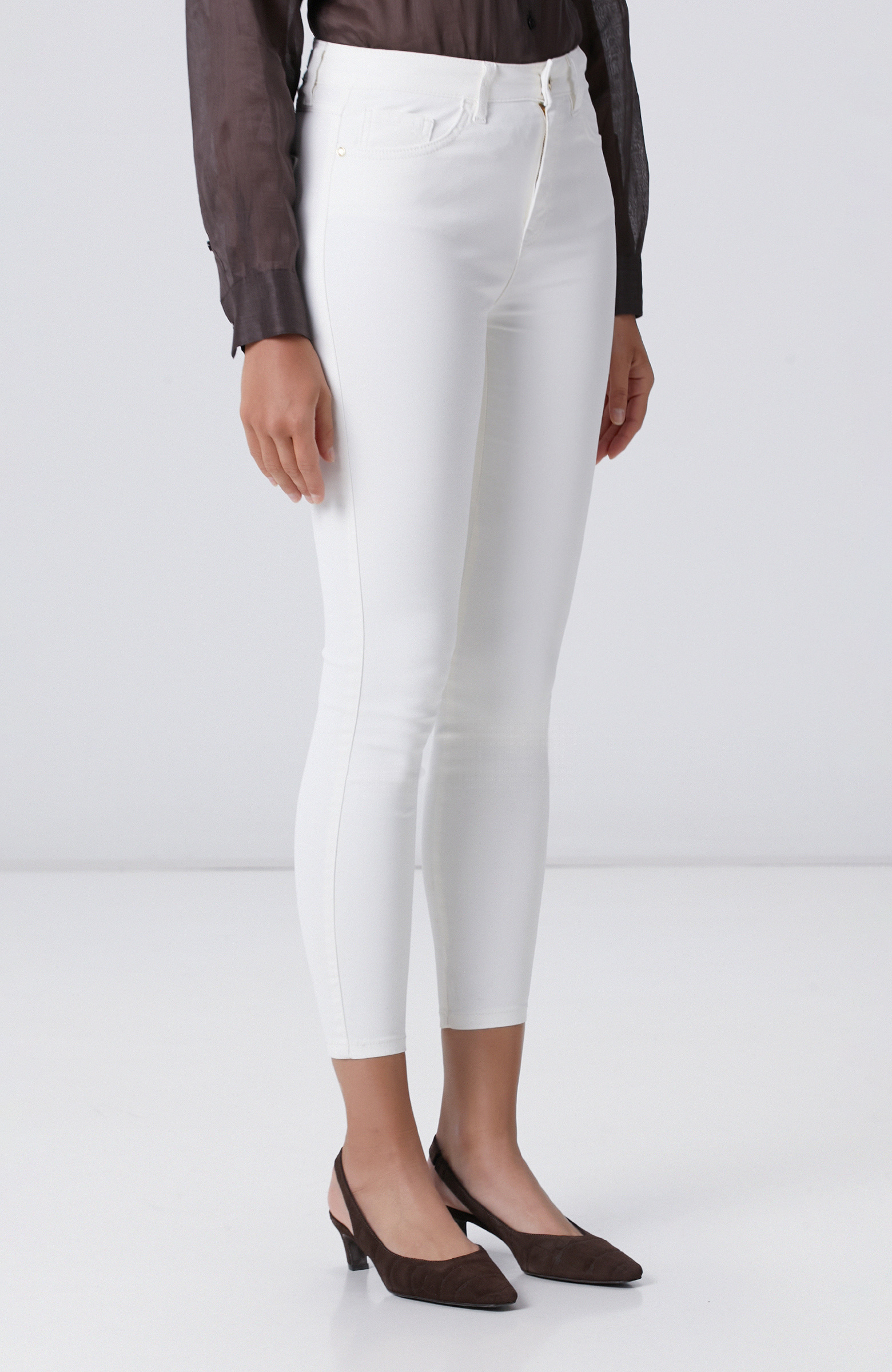 Beyaz Kaplamalı Skinny Kalıp Denim Pantolon