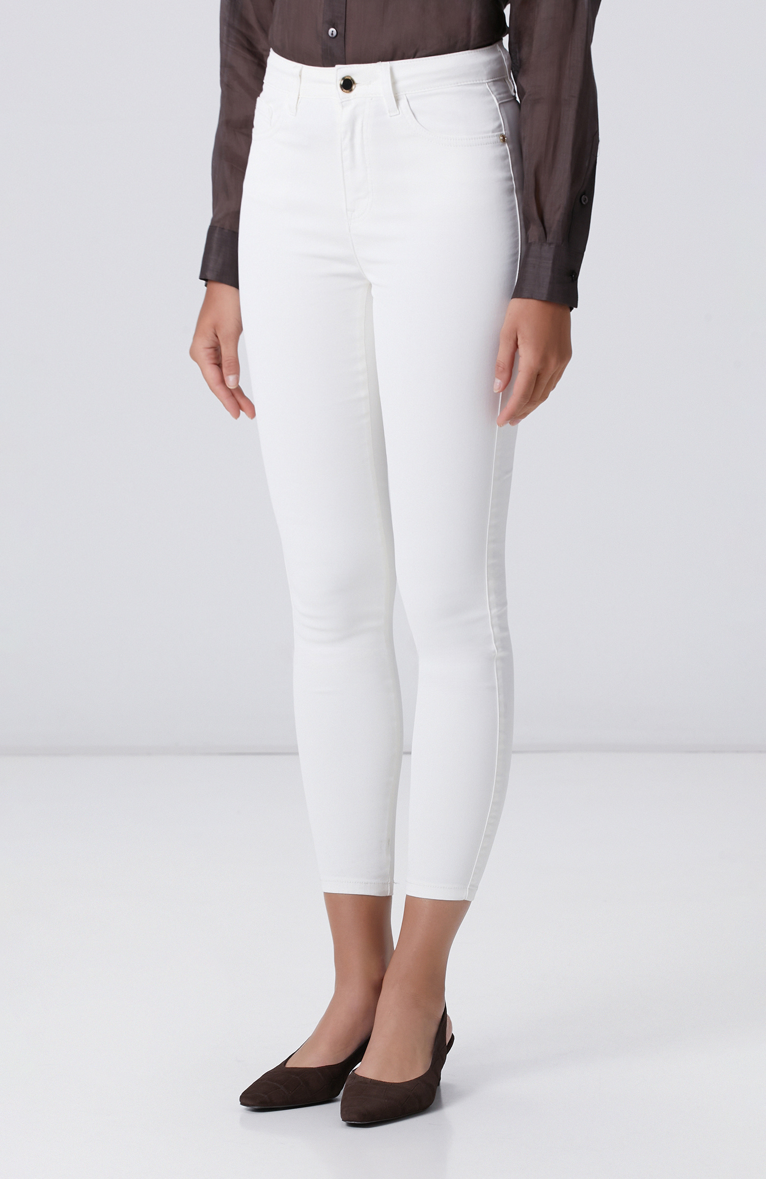 Beyaz Kaplamalı Skinny Kalıp Denim Pantolon