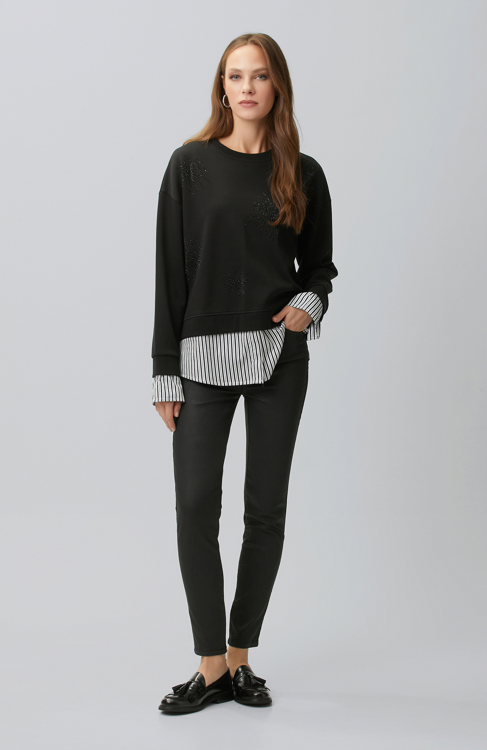 Siyah Kaplamalı Skinny Kalıp Denim Pantolon