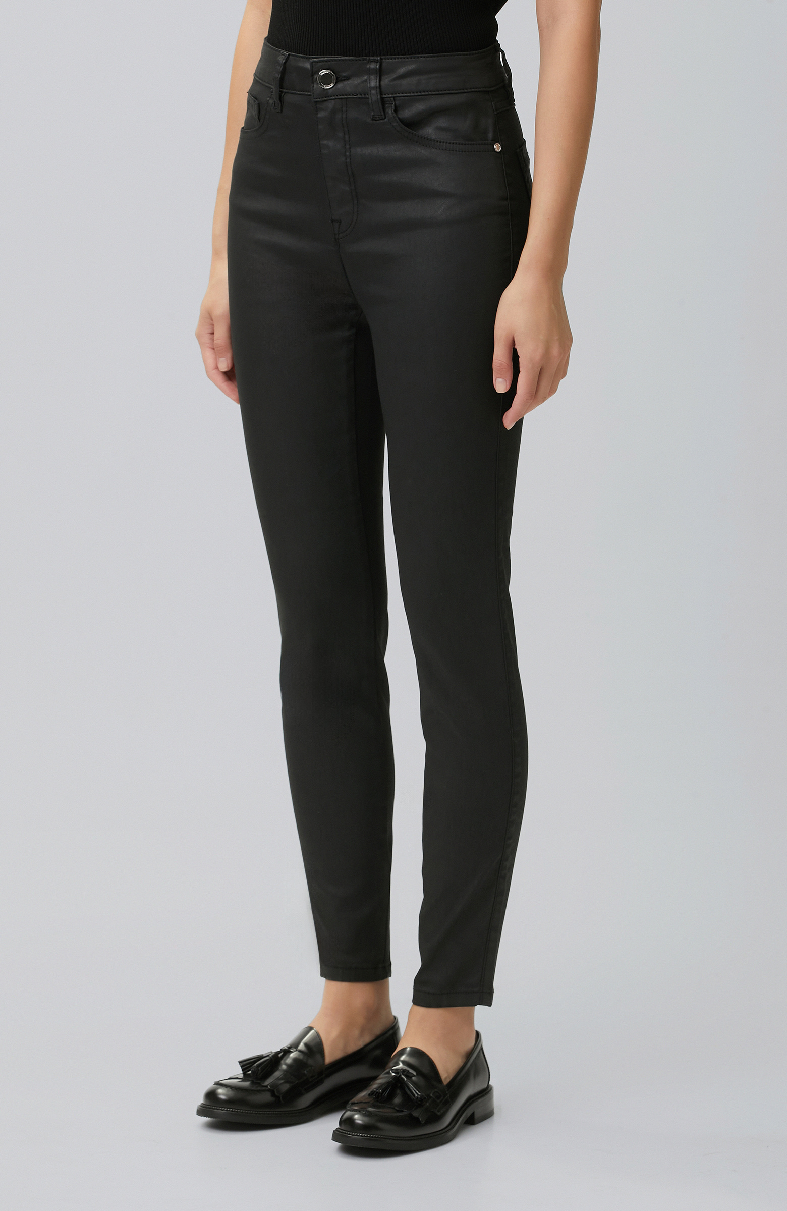 Siyah Kaplamalı Skinny Kalıp Denim Pantolon